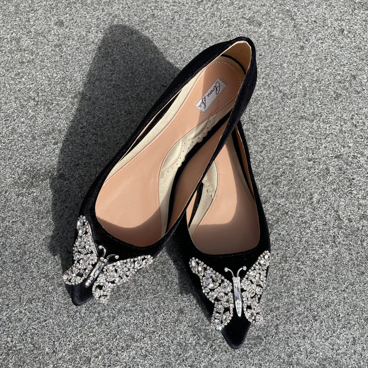 Eliana Butterfly Pointy Flats Black Velvet