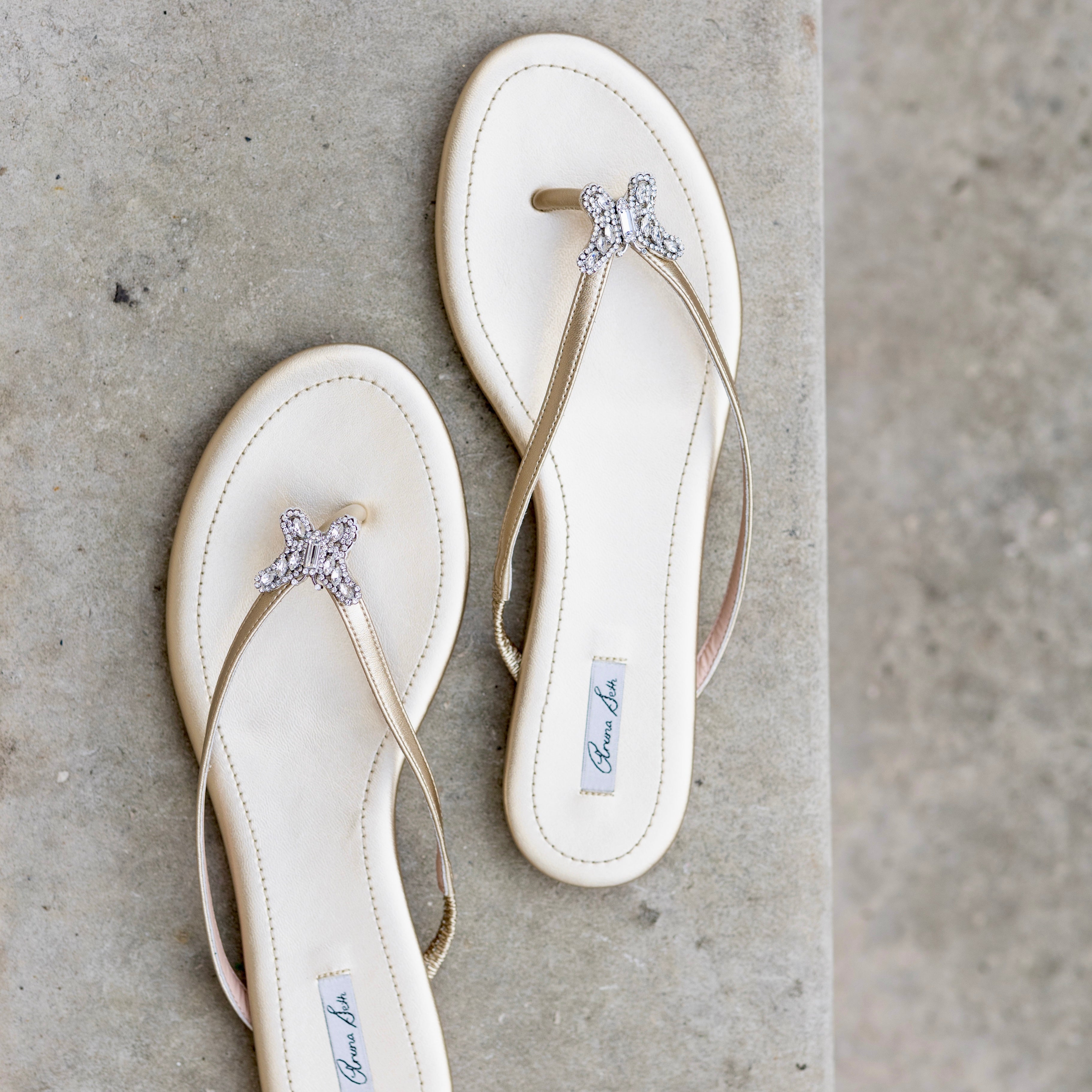 Farfalla Butterfly Flip Flop Gold Leather