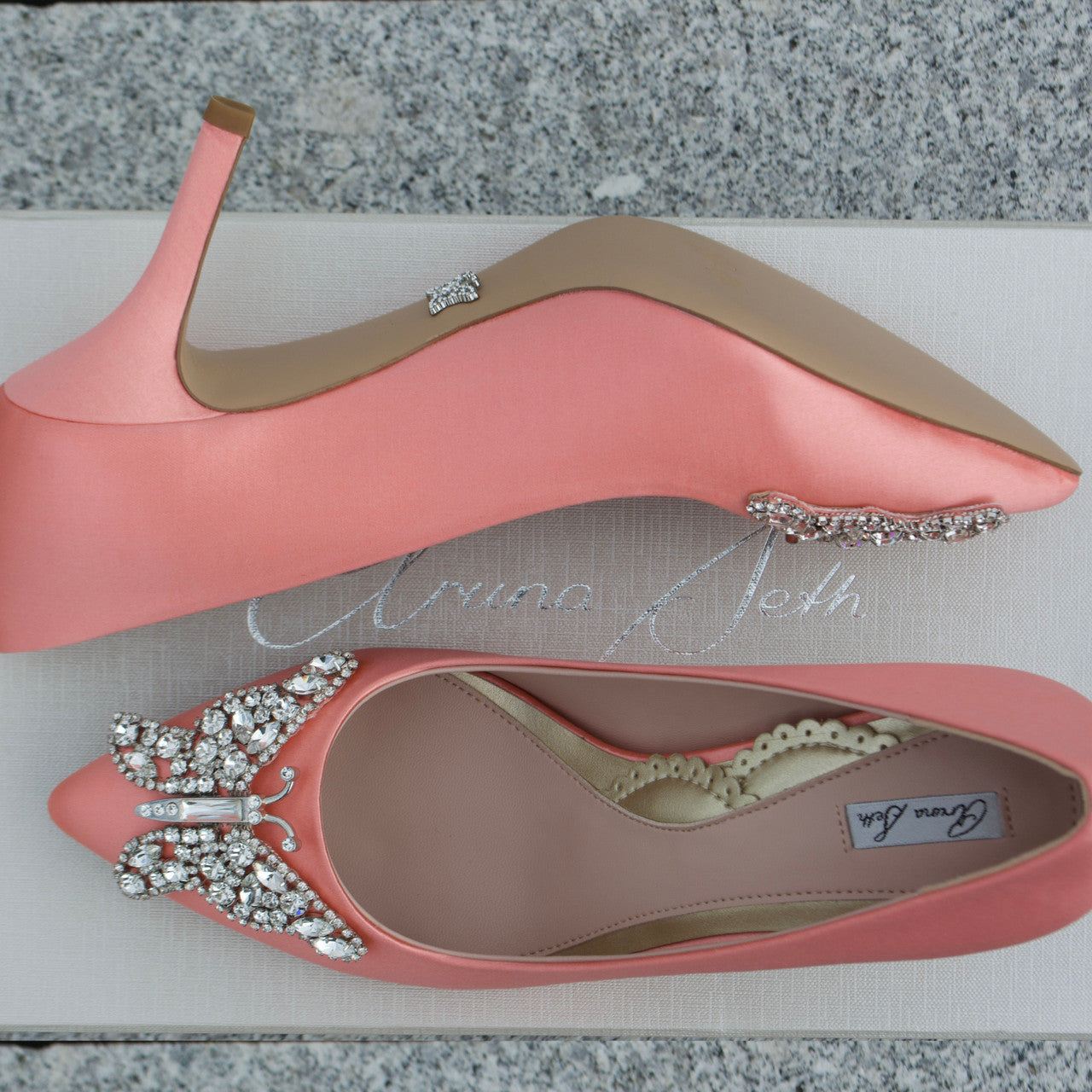 Emilia Butterfly Heels Coral Satin