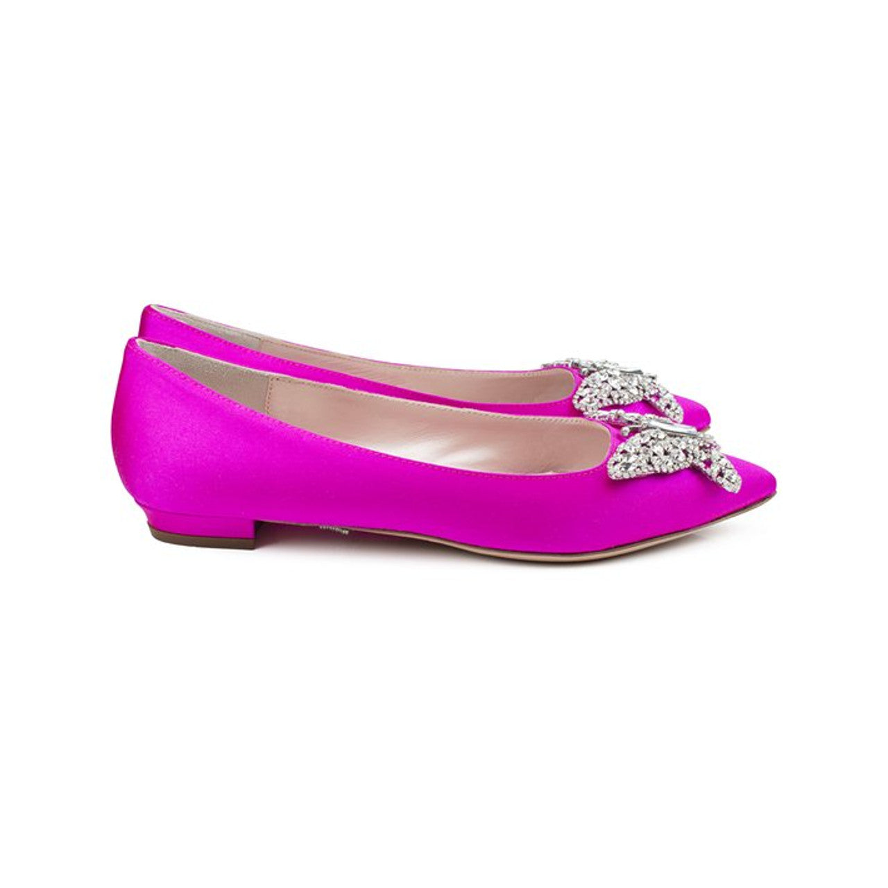 Eliana Butterfly Pointy Flats Neon Pink Satin