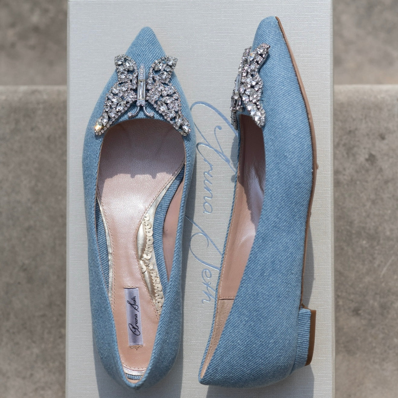 Eliana Butterfly Pointy Flats Blue Denim