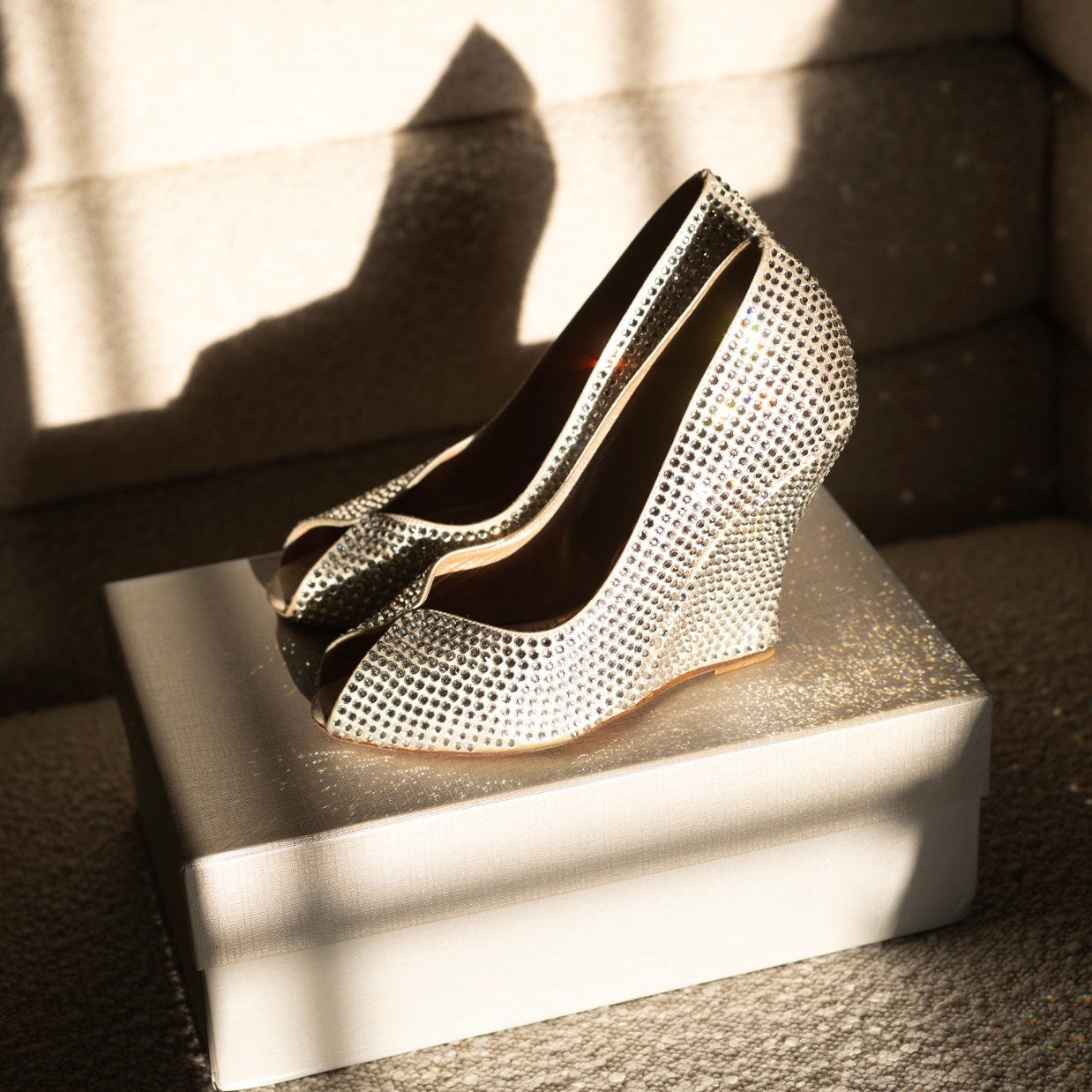 Silver wedge evening shoes on sale