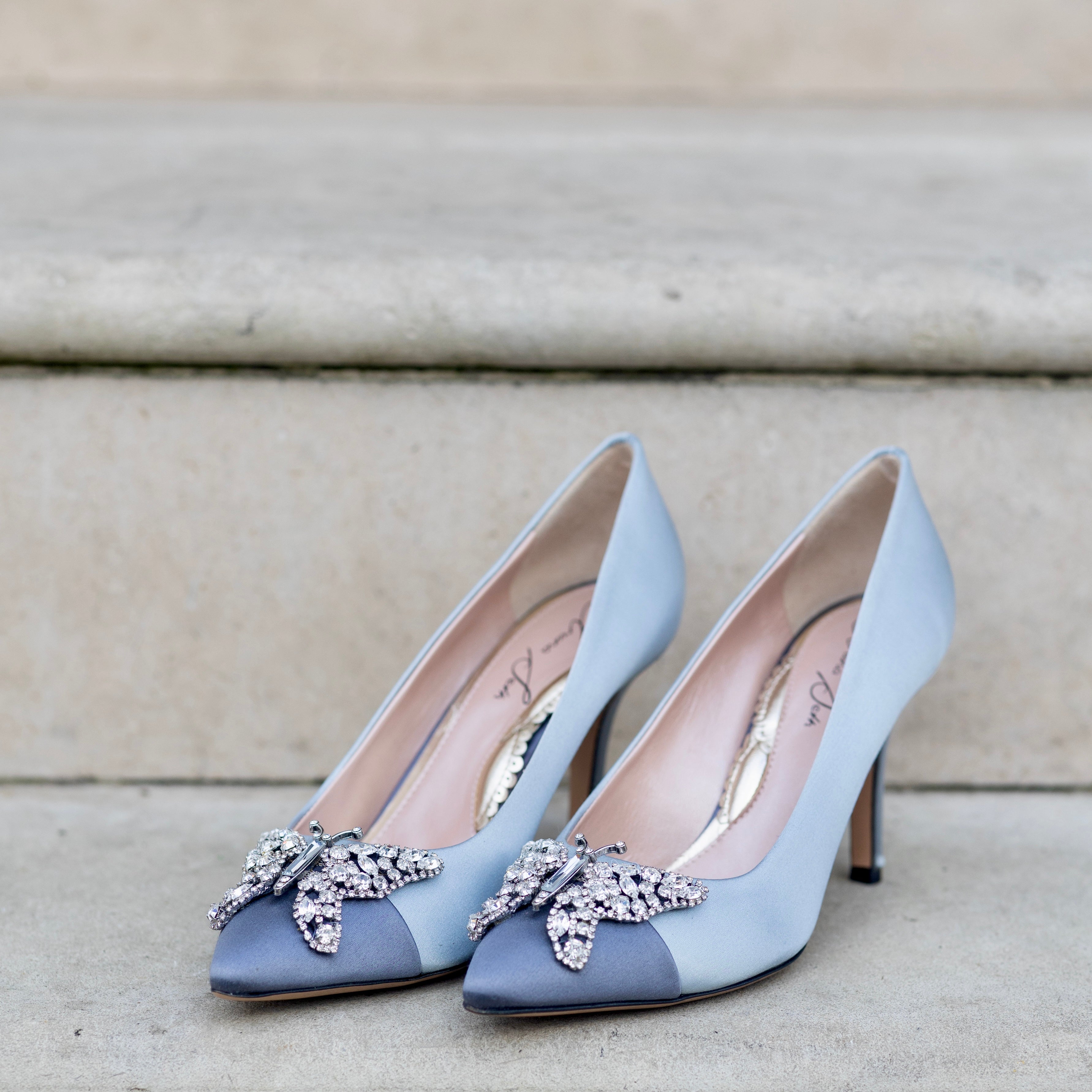 Emilia Butterfly Heels Two Tone Grey Satin