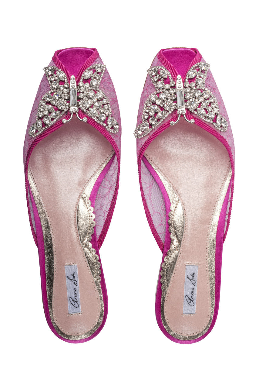 Luna Butterfly Slip-on Sliders Pop Pink Lace