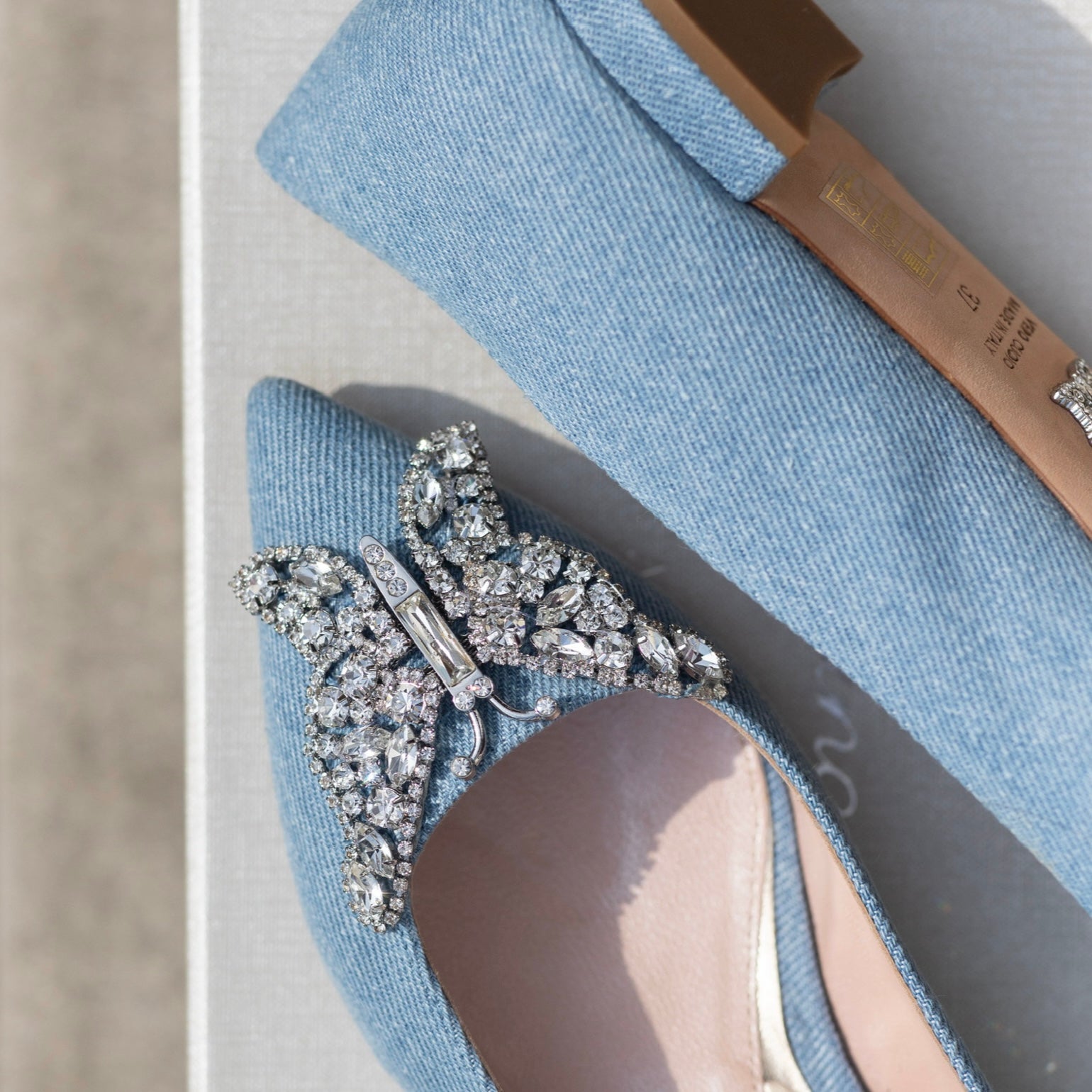 Eliana Butterfly Pointy Flats Blue Denim