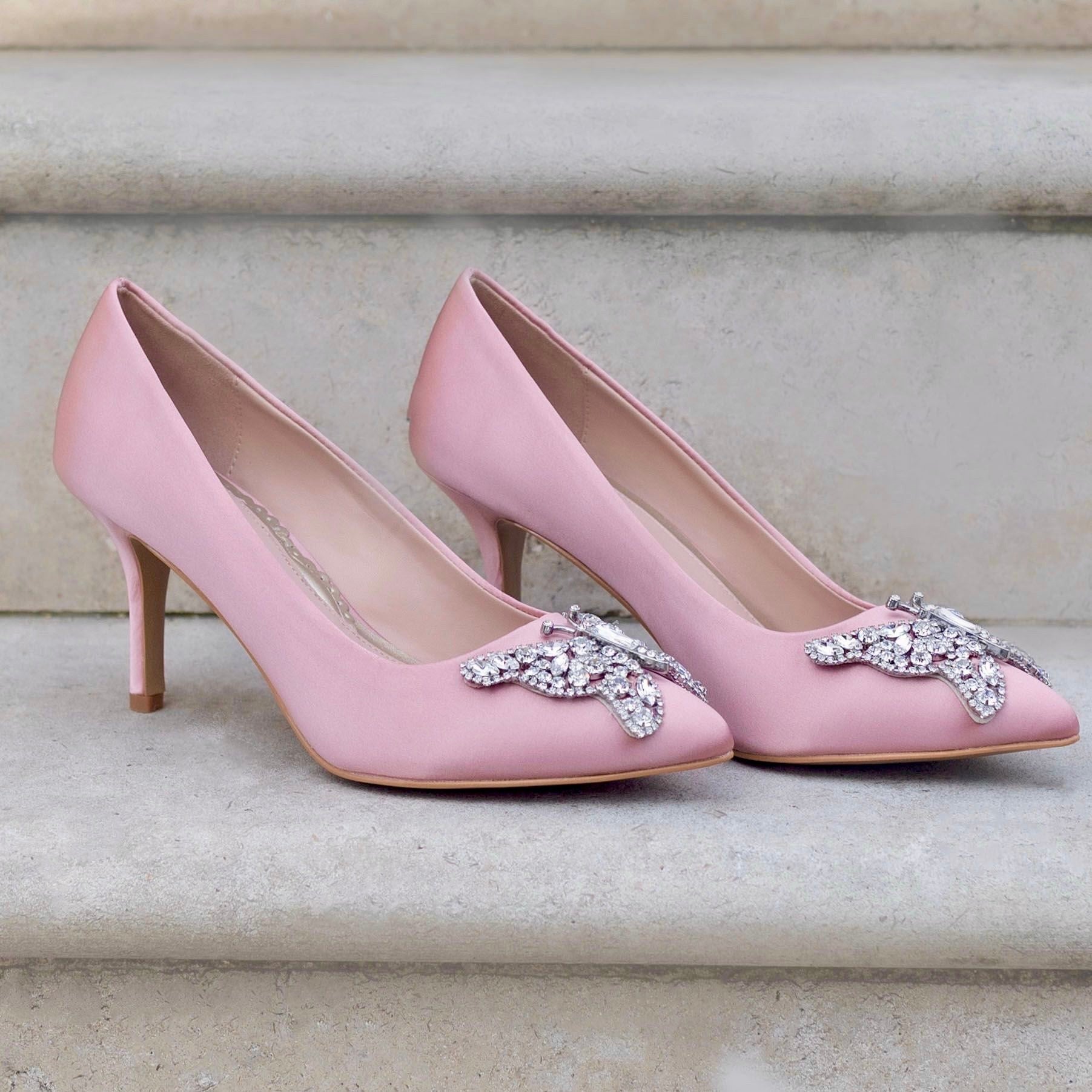 Emilia Butterfly Heels Blush Satin