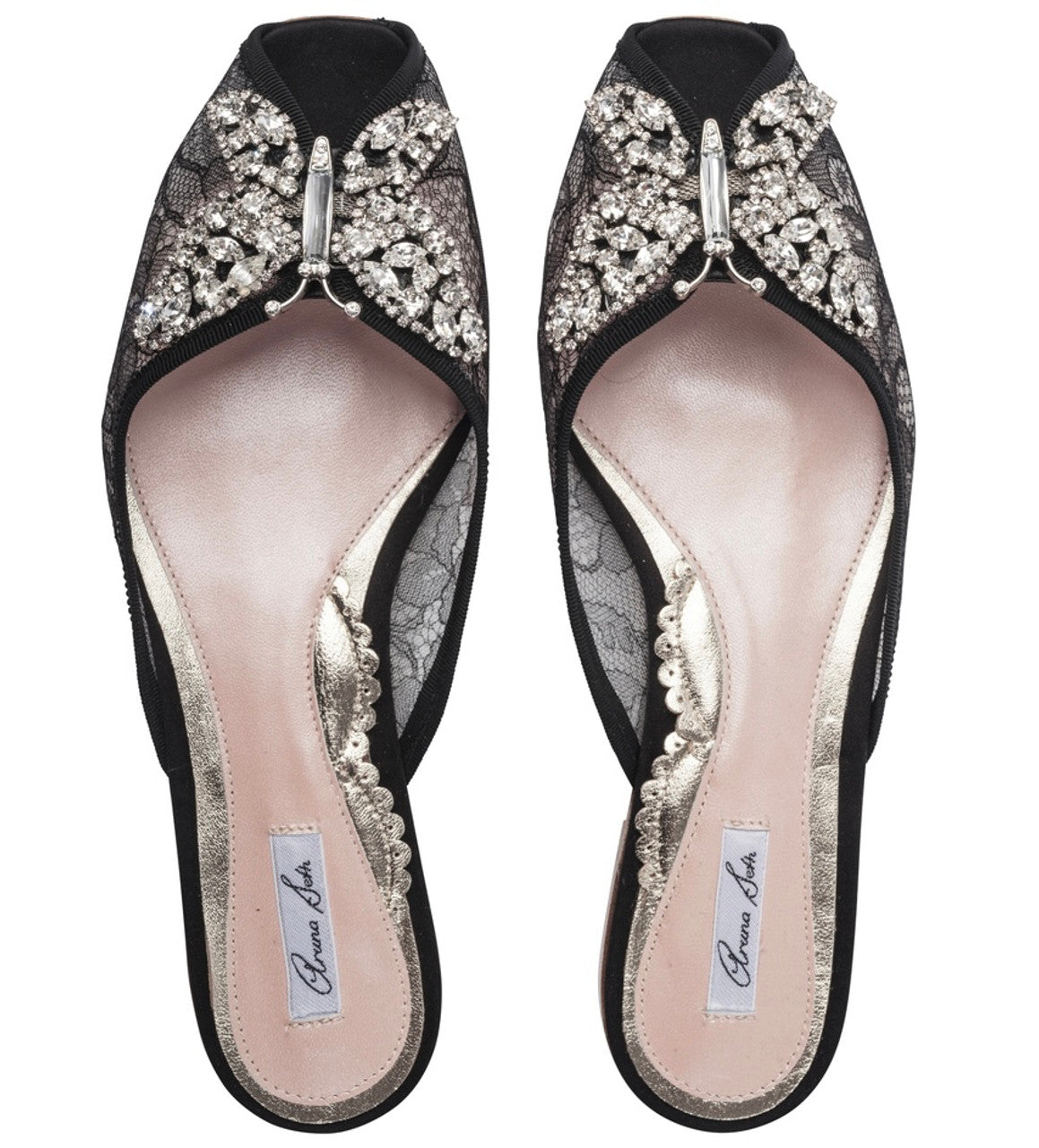 Luna Butterfly Slip-on Sliders Black Lace