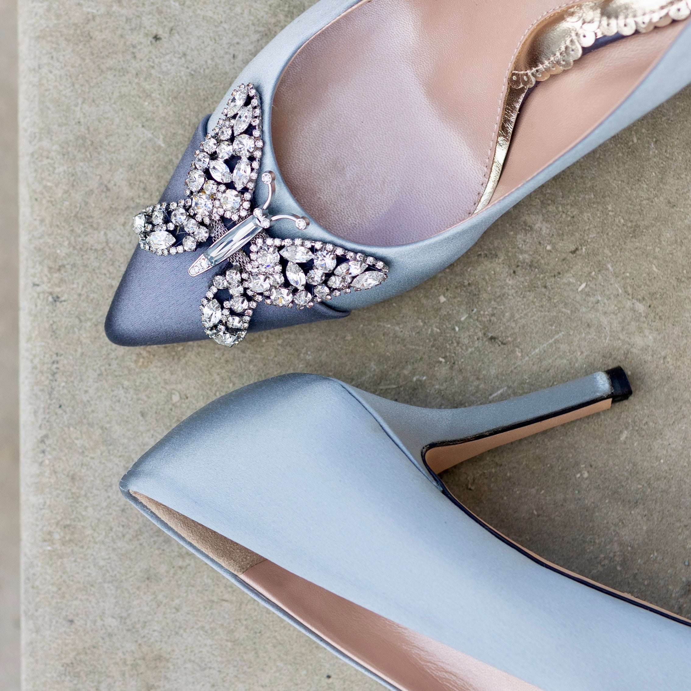 Emilia Butterfly Heels Two Tone Grey Satin