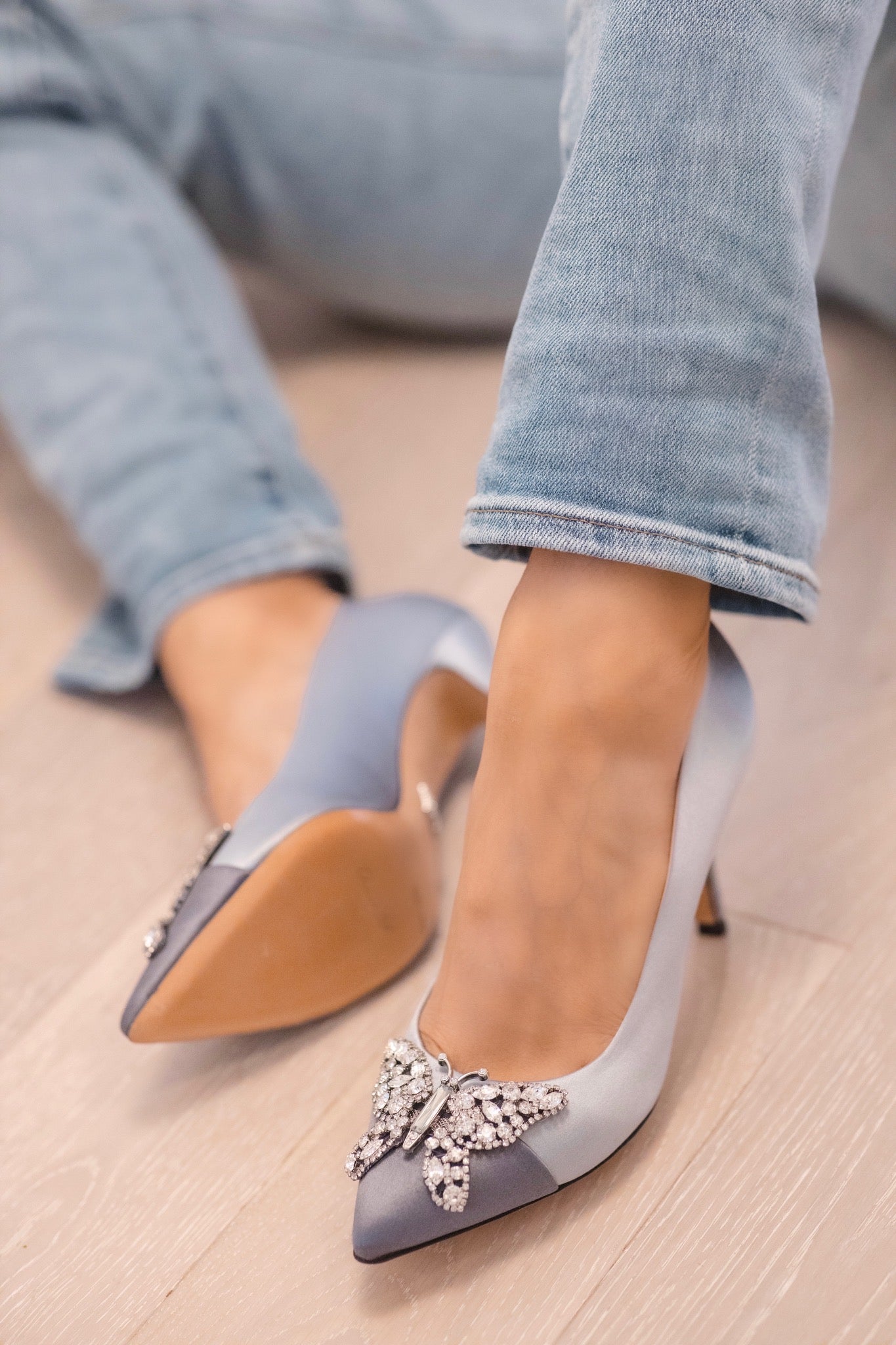 Emilia Butterfly Heels Two Tone Grey Satin