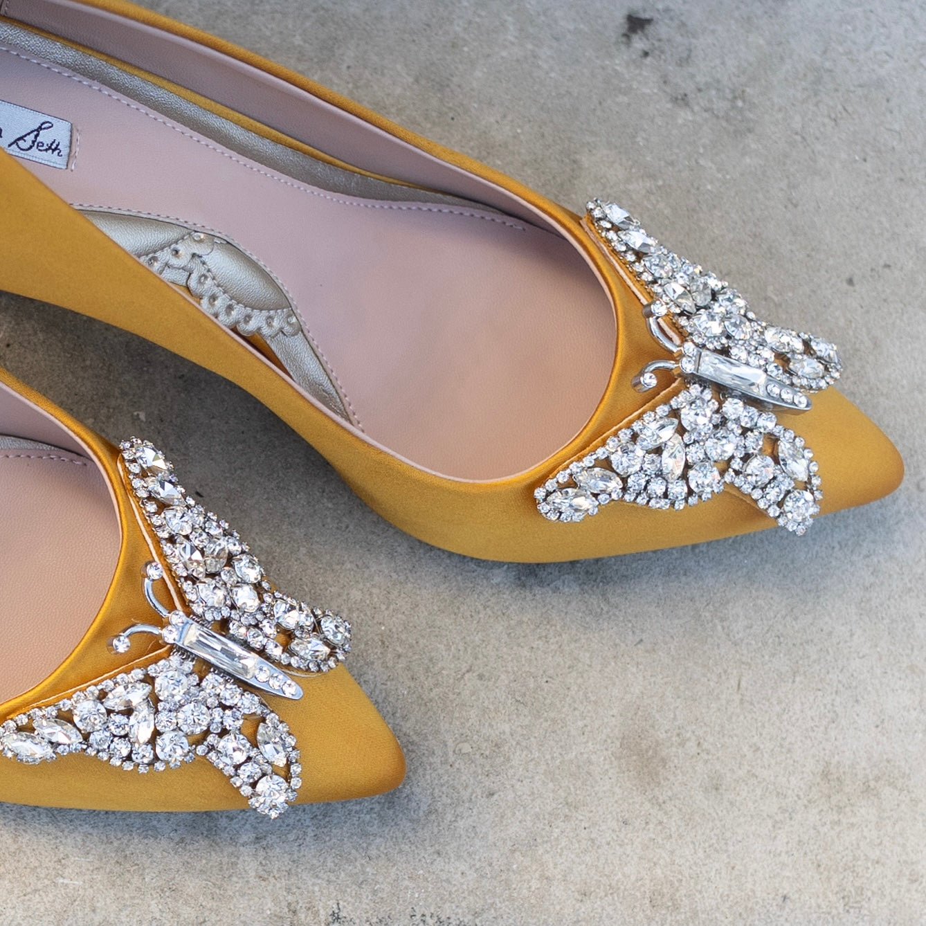 Emilia Butterfly Heel Antique Gold Satin