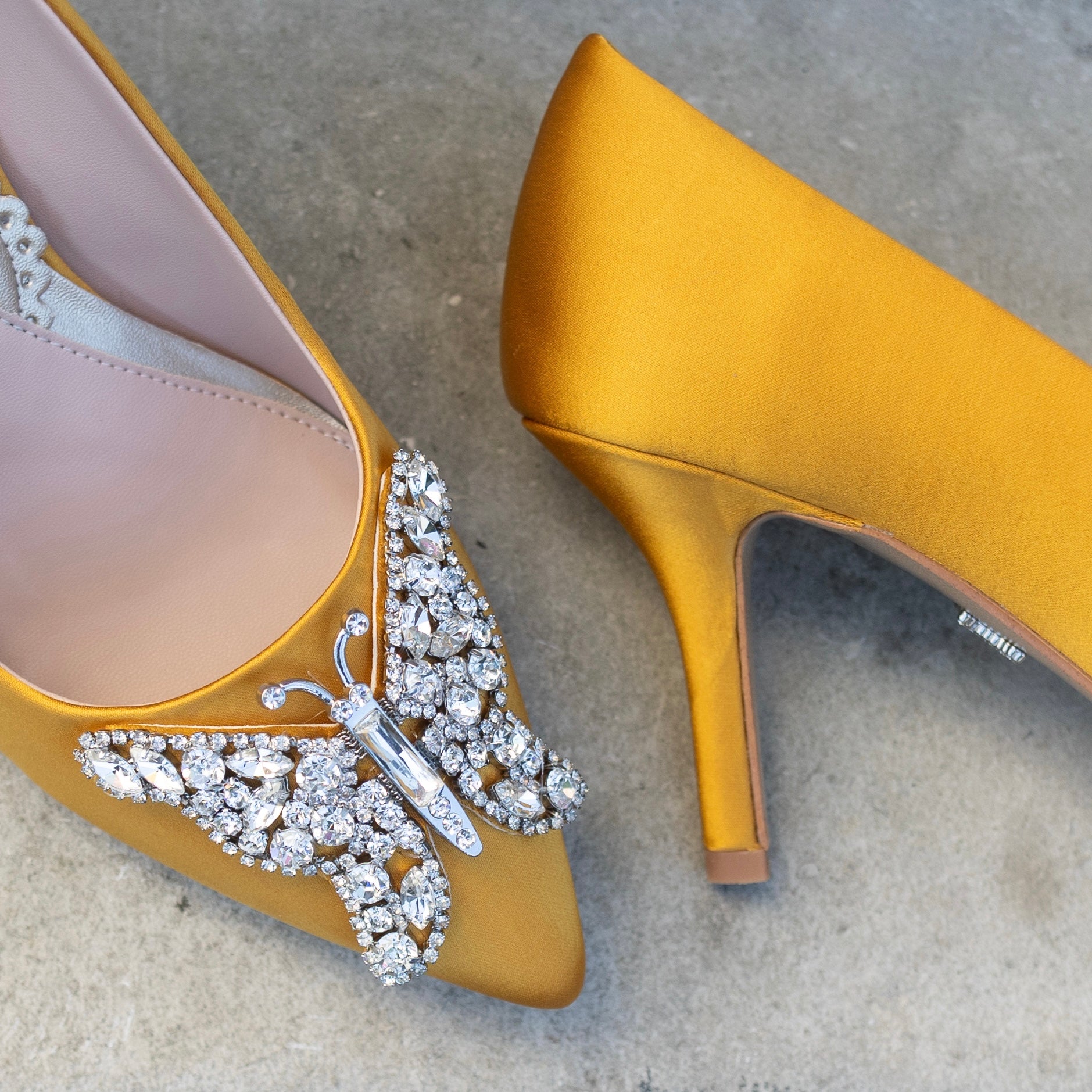 Women's Gold Designer Heels Butterfly Shoes