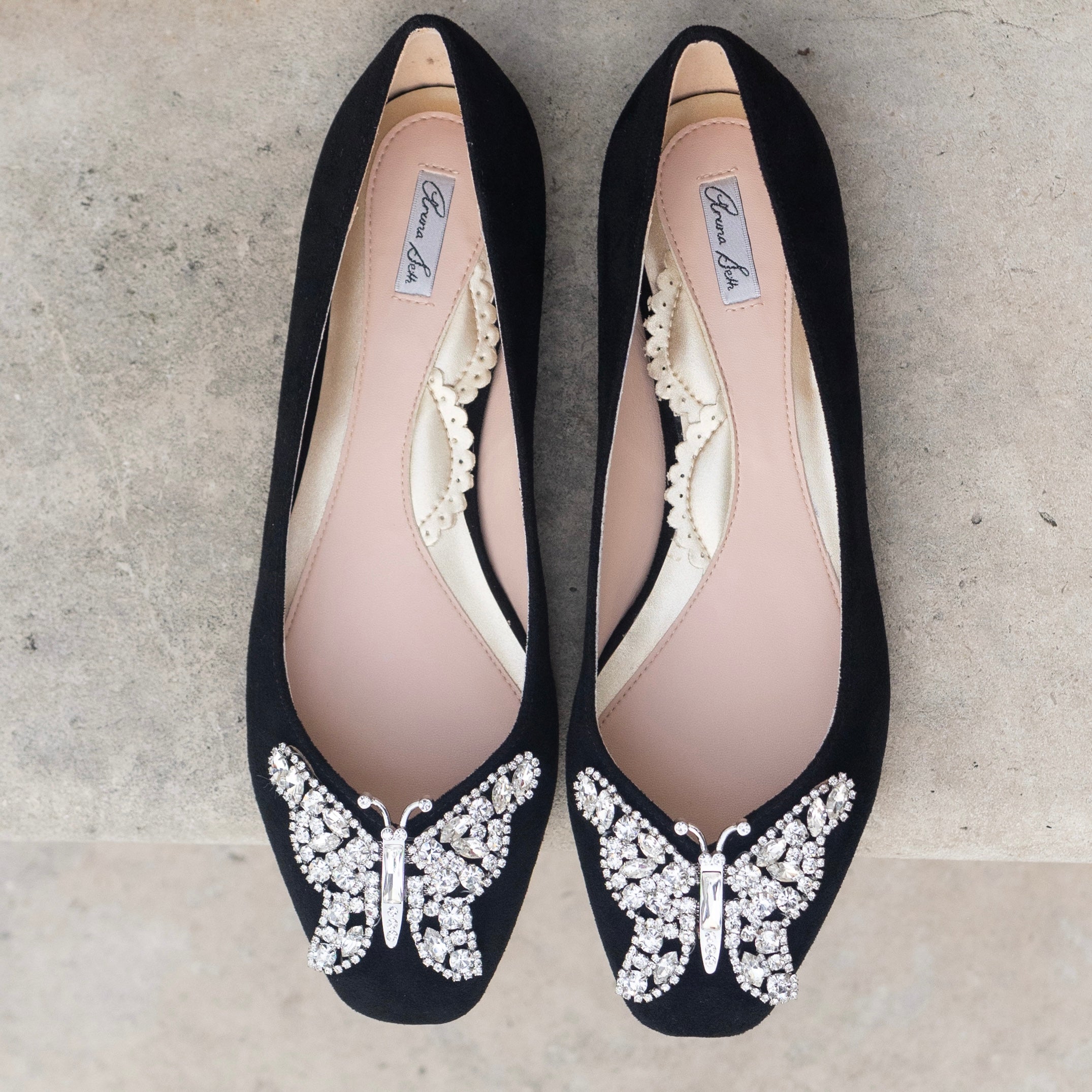 Carrie Butterfly Flats Black Suede