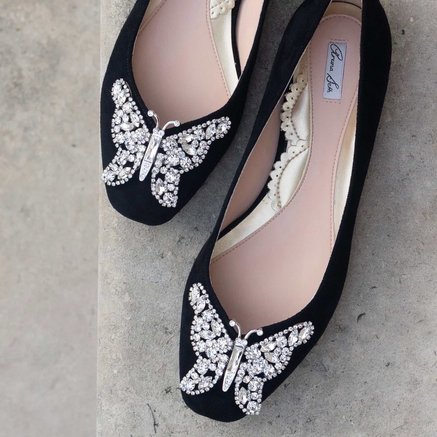 Carrie Butterfly Flats Black Suede