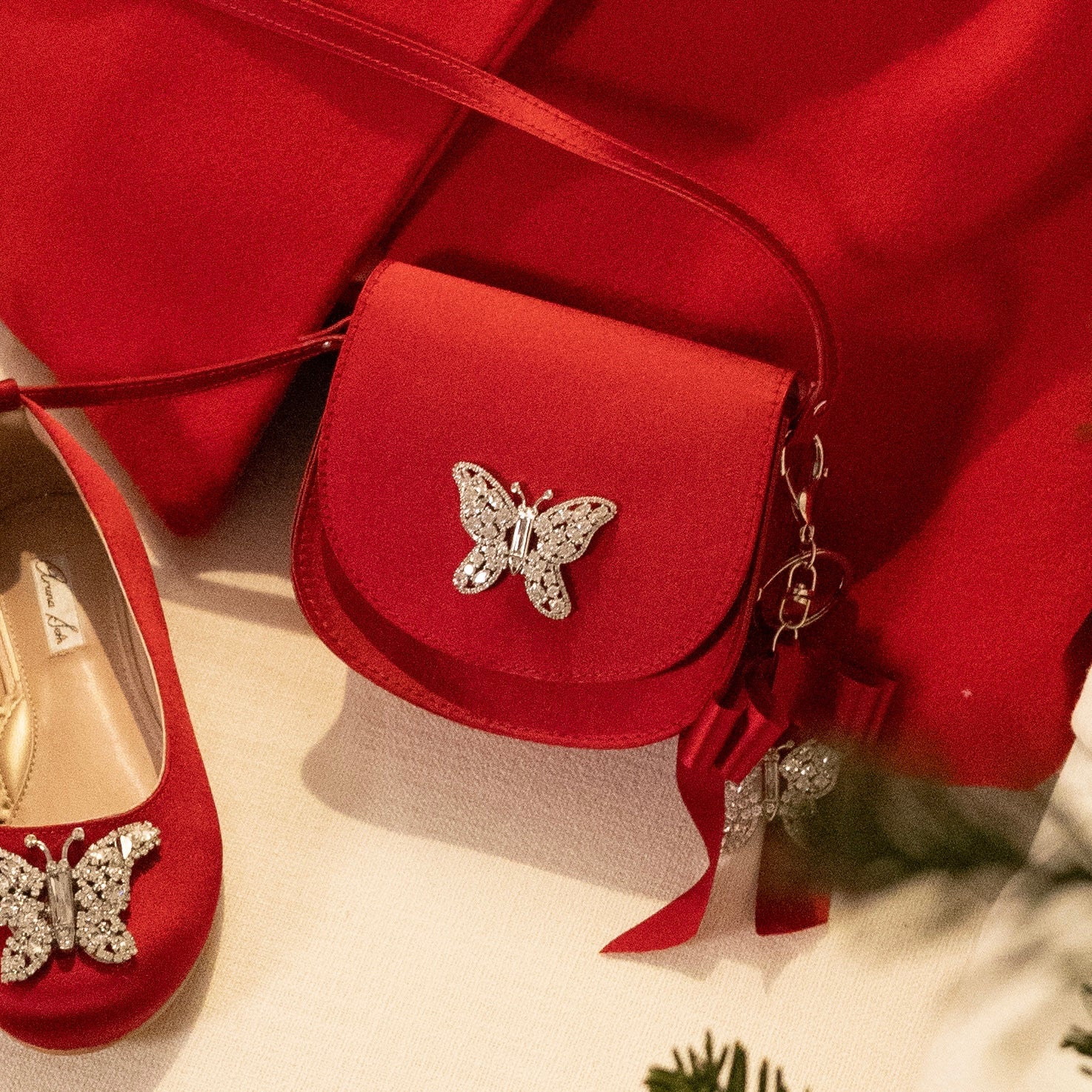 Luna Mini Butterfly Burgundy Satin Bag