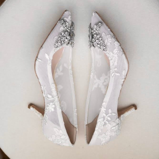 Grace Butterfly Heels Ivory Lace