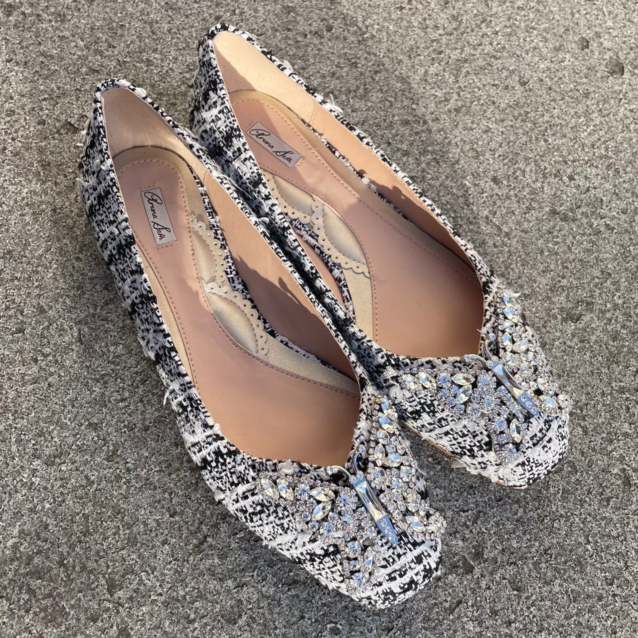 Carrie Butterfly Flats Black and White Tweed