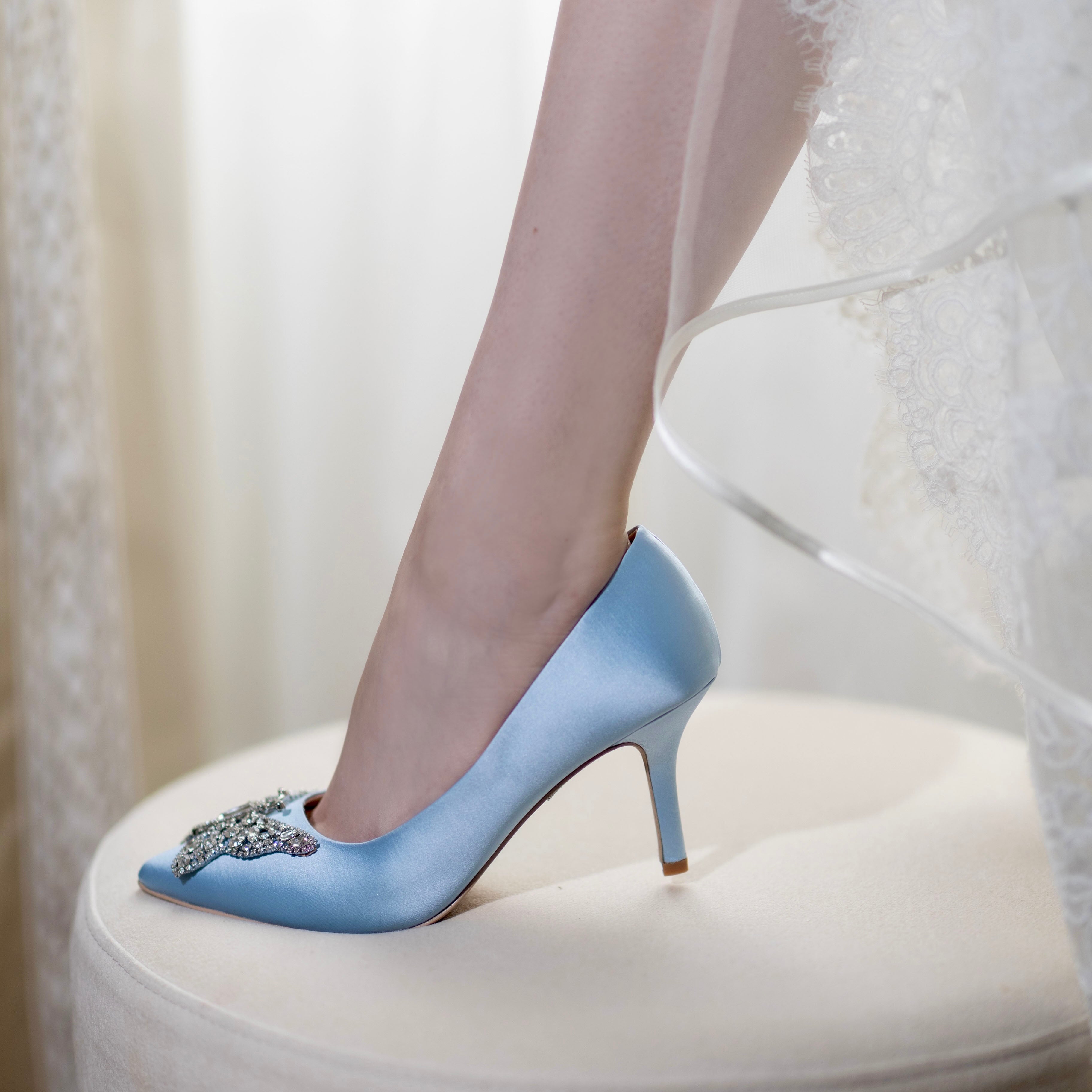 Emilia Butterfly Heels Powder Blue Satin