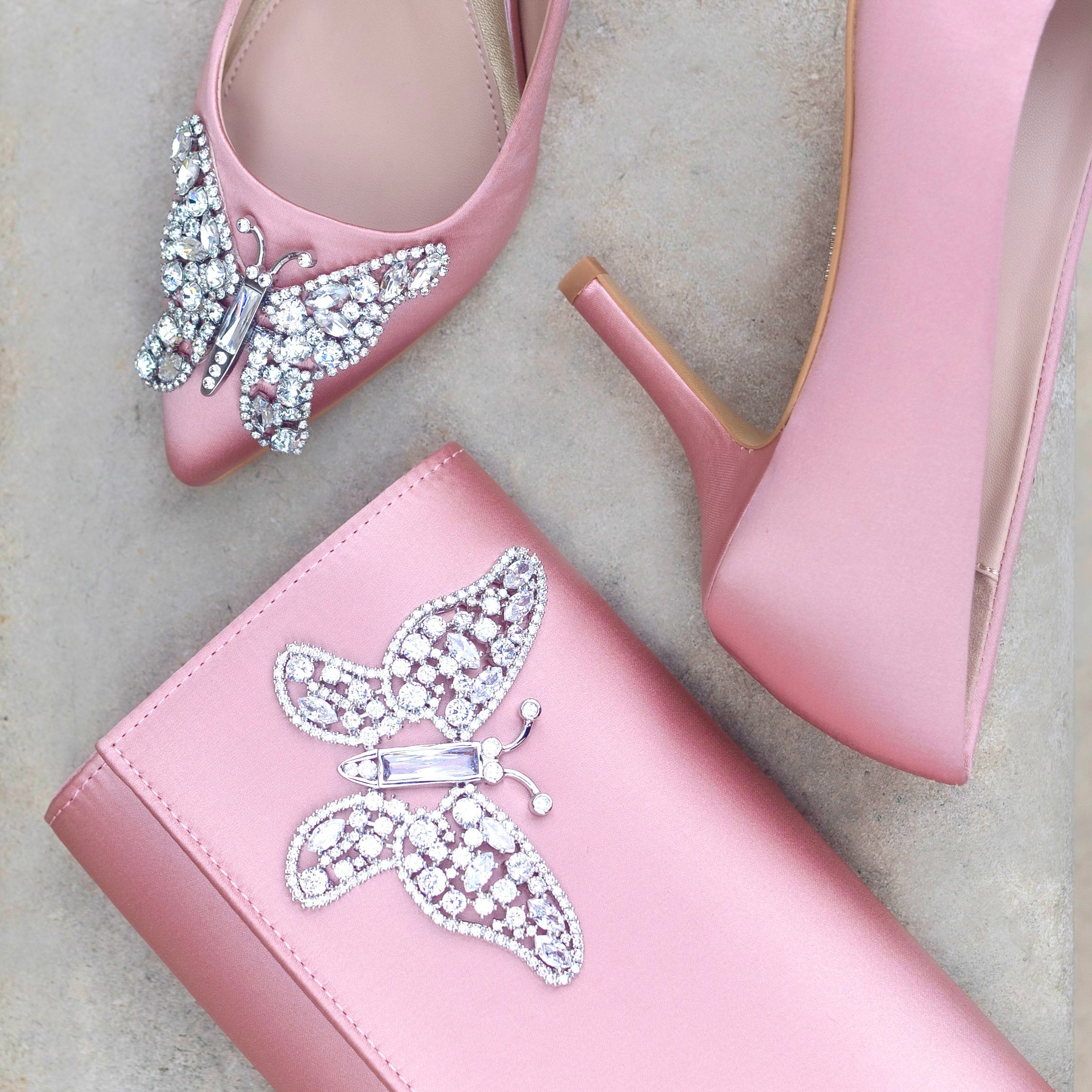 Emilia Butterfly Heels Blush Satin