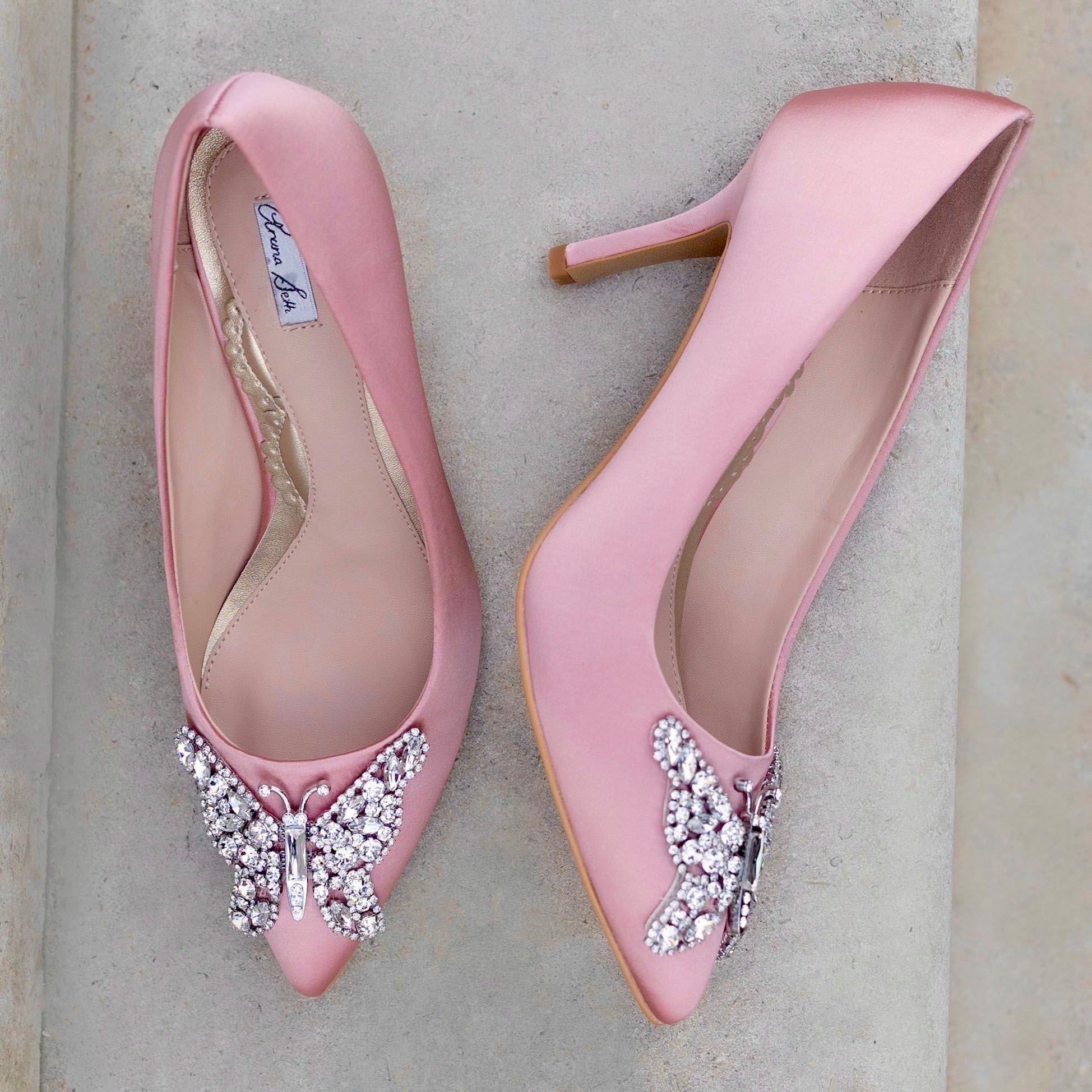 Emilia Butterfly Heels Blush Satin