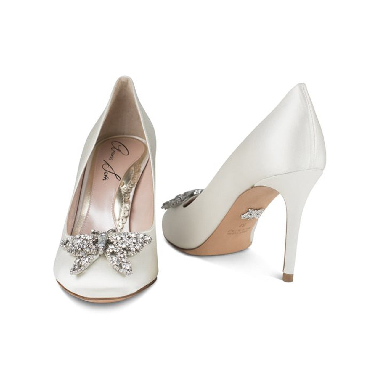 Sophia Round Toe Butterfly Heels Ivory Satin
