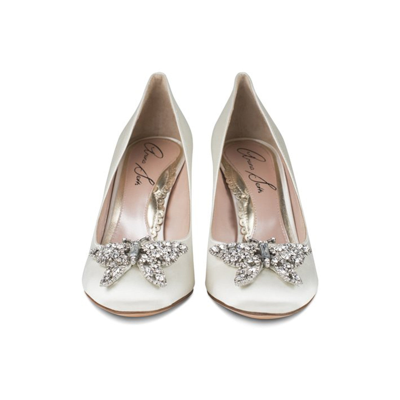 Sophia Round Toe Butterfly Heels Ivory Satin