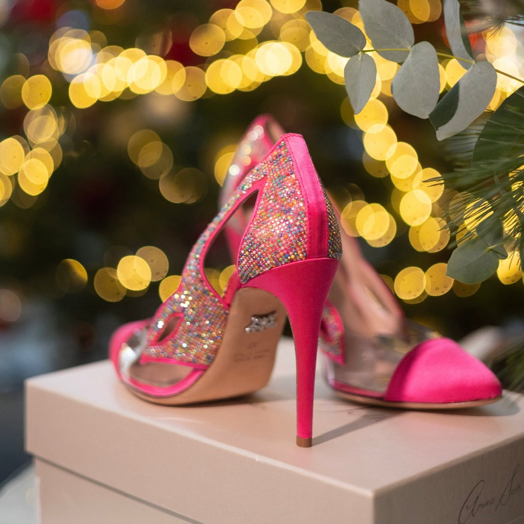 Cosmo Neon Pink Crystal Heels