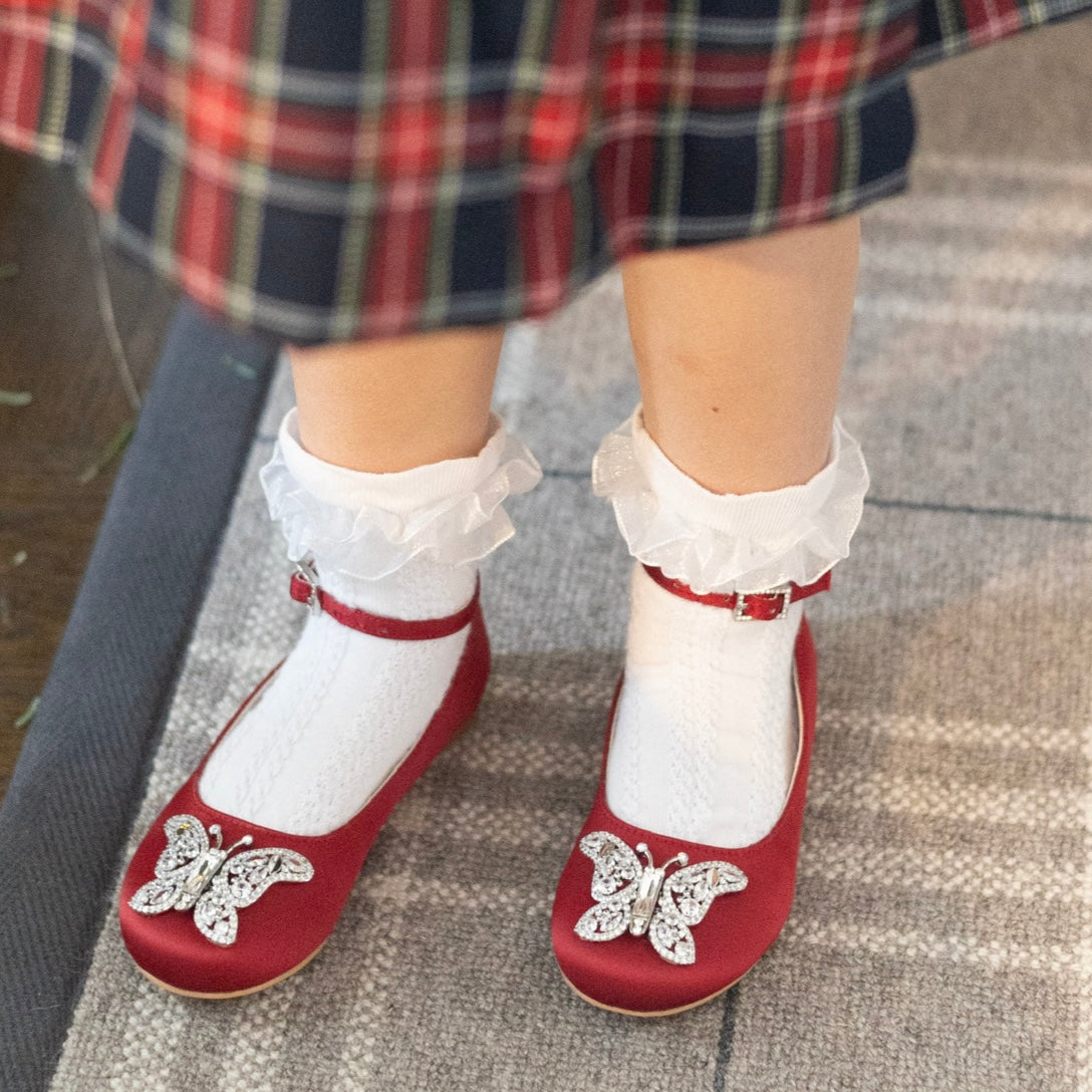 Angelina Butterfly Girls Shoes Burgundy Satin