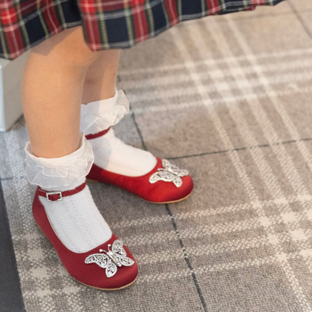 Angelina Butterfly Girls Shoes Burgundy Satin