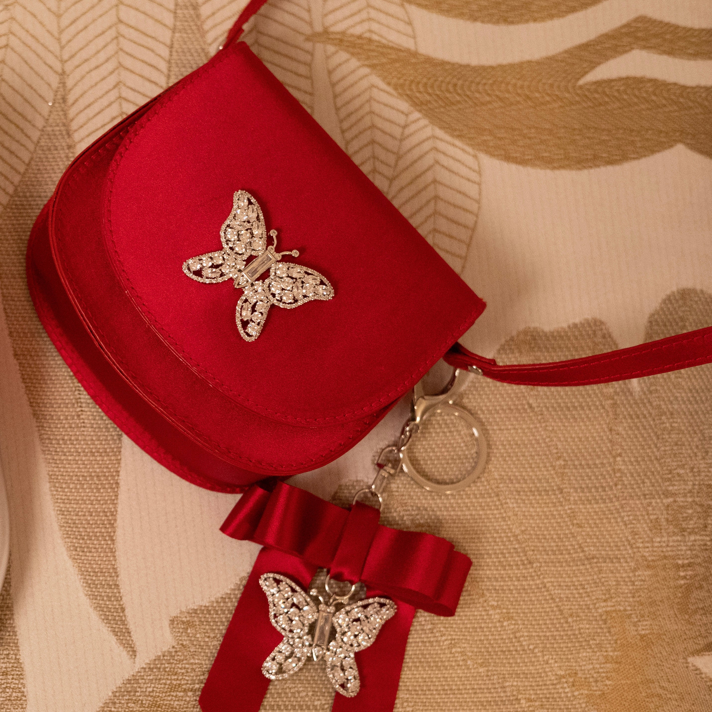 Luna Mini Butterfly Burgundy Satin Bag