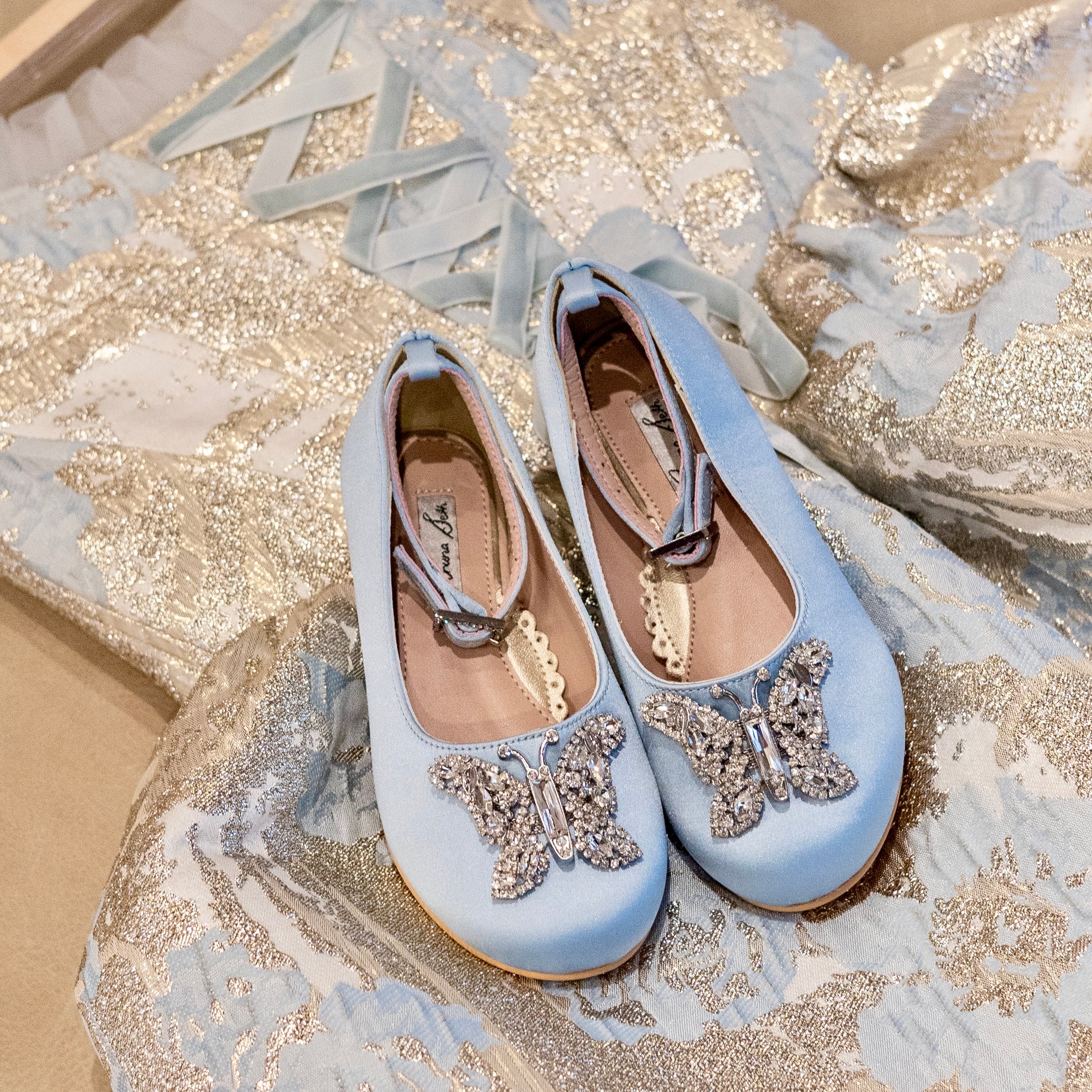 Angelina Butterfly Girls Shoes Frozen Blue Satin Ballerina