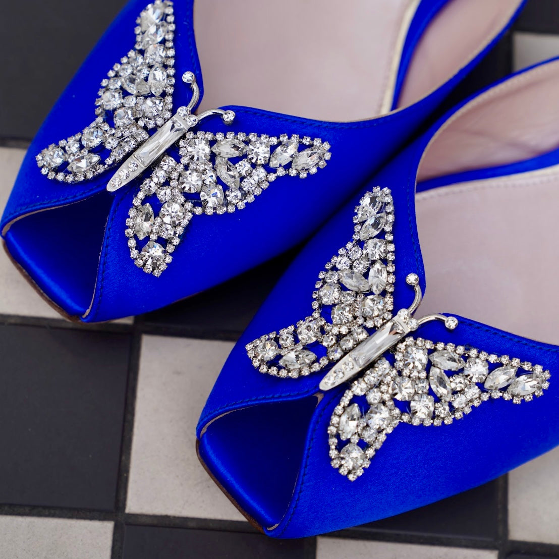 Riviera Butterfly Sliders Cobalt Blue Satin
