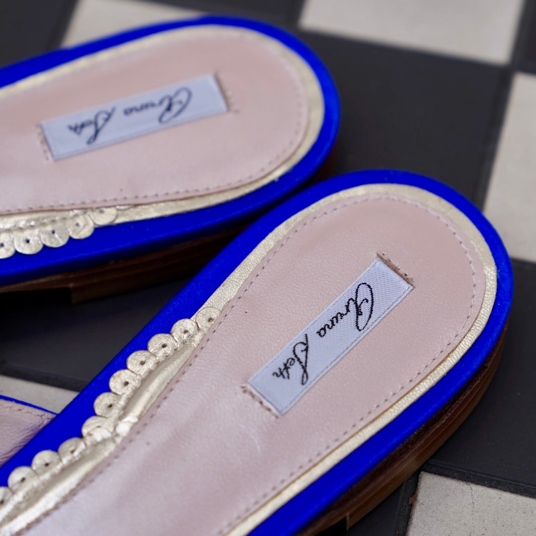 Riviera Butterfly Sliders Cobalt Blue Satin