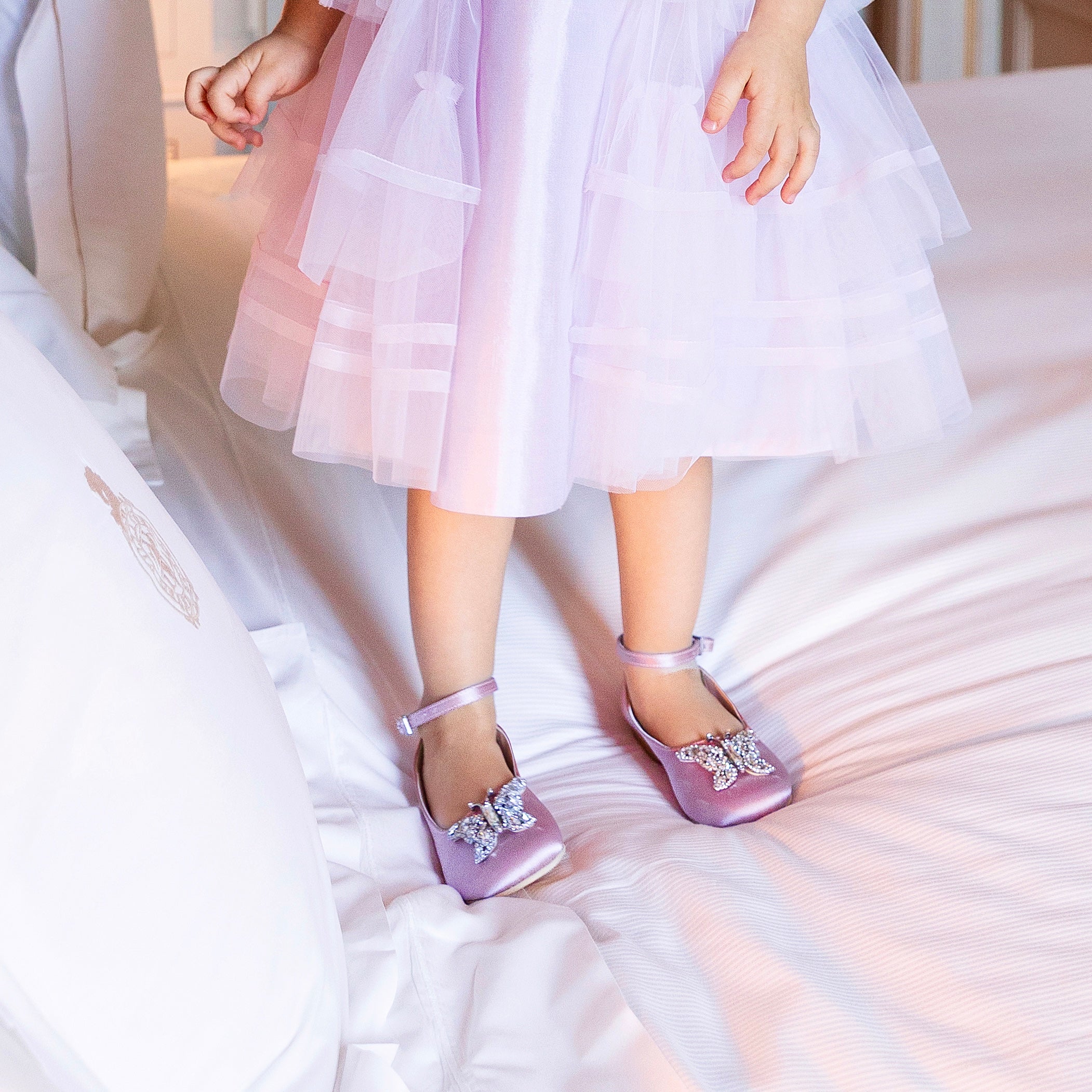 Angelina Butterfly Girls Shoes Lilac Satin Ballerina