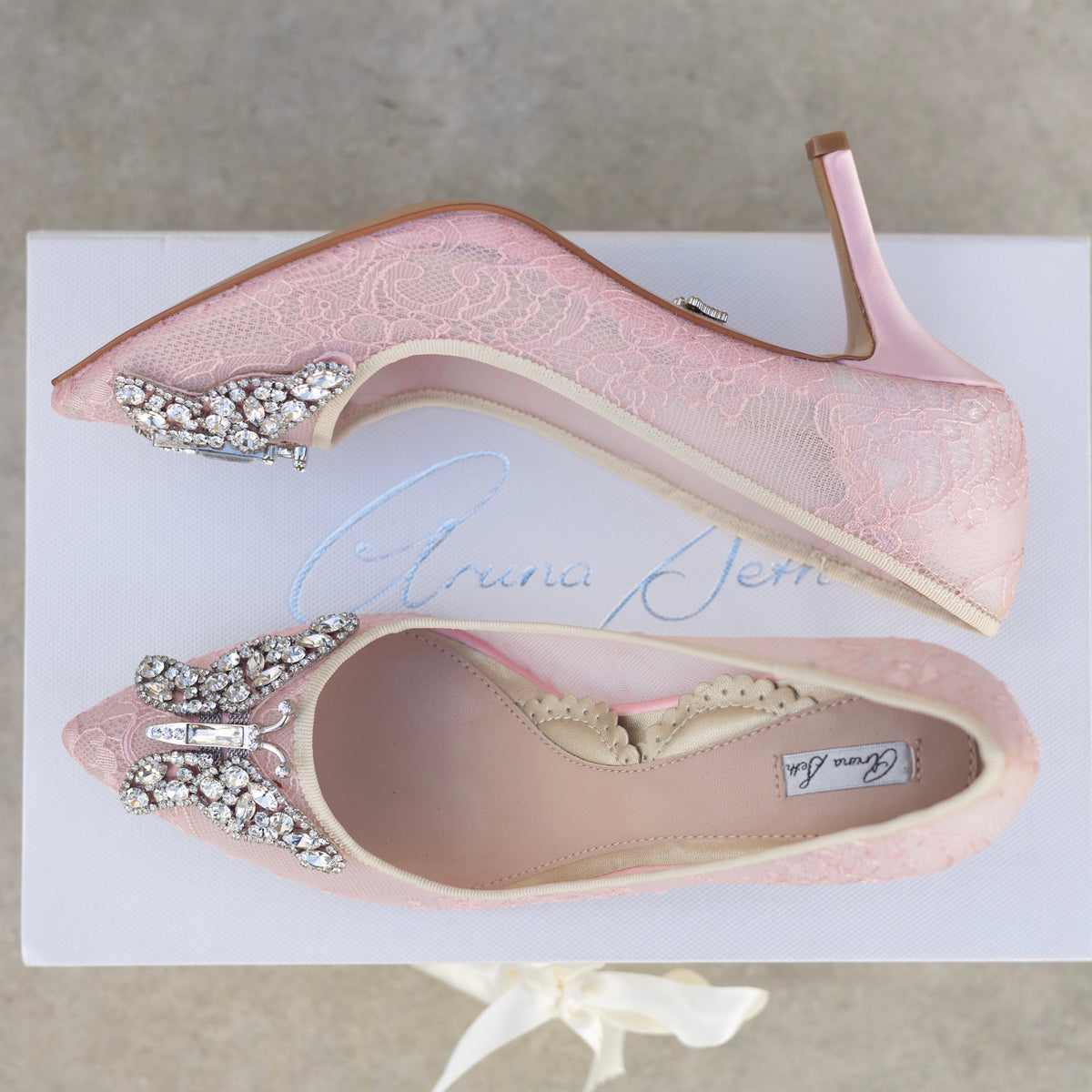 Emilia Butterfly Heels Pink Lace