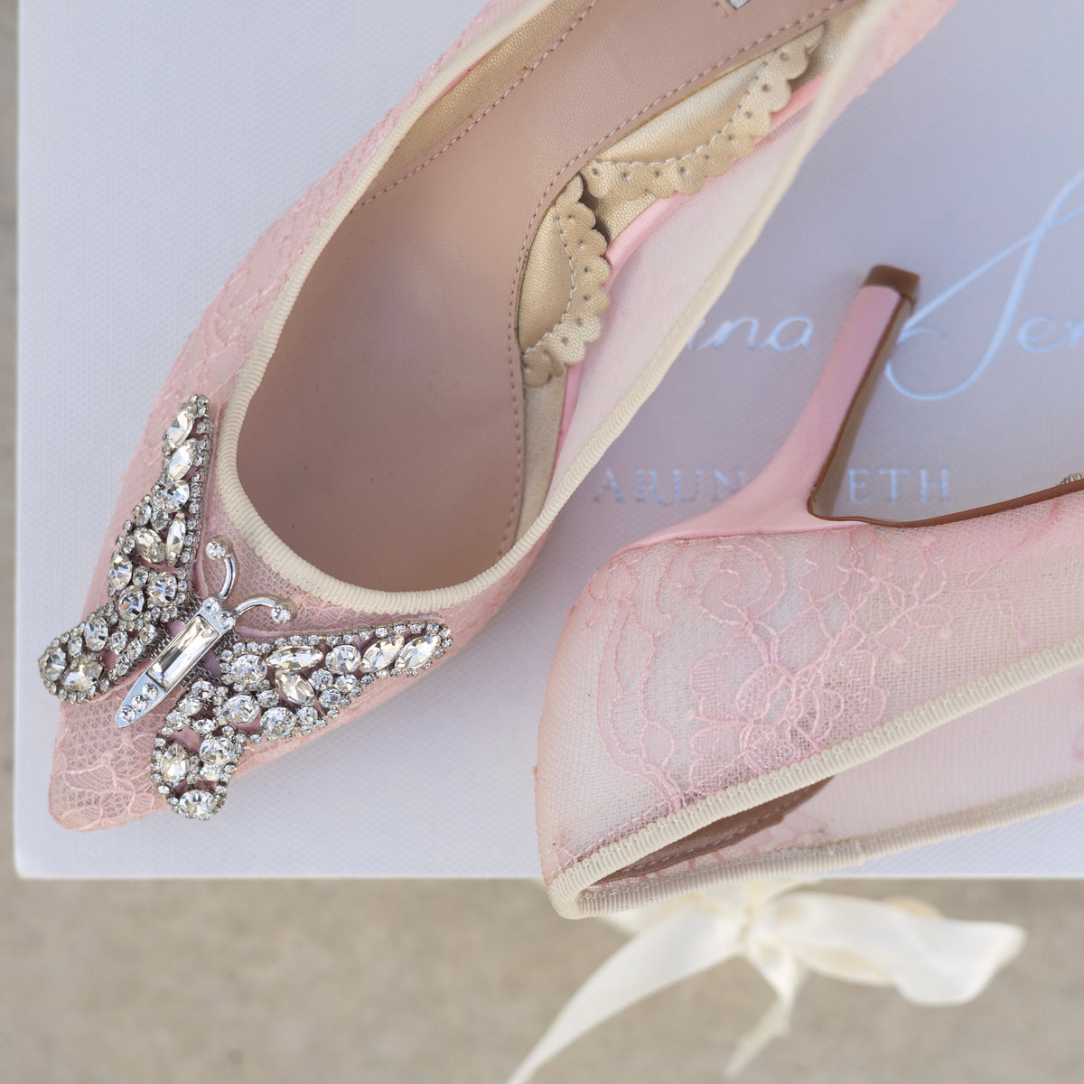 Emilia Butterfly Heels Pink Lace
