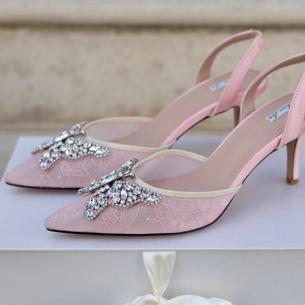 LOVE BUTTERFLY SLINGBACK HEELS Pink LACE