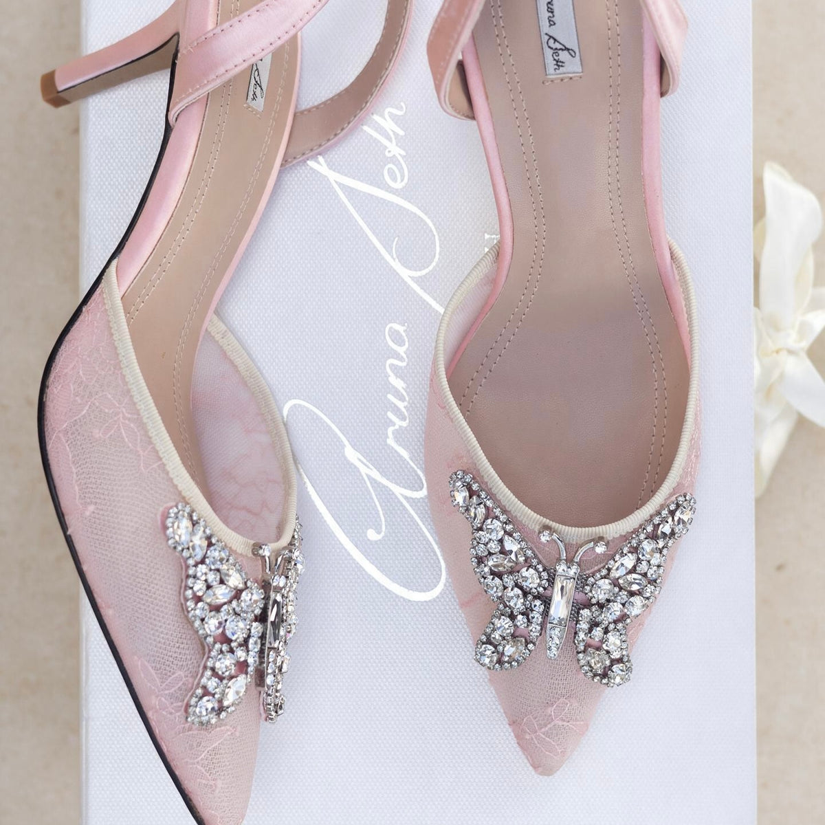 LOVE BUTTERFLY SLINGBACK HEELS Pink LACE