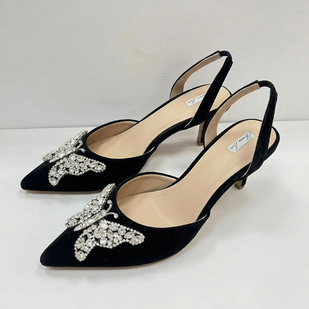 Love Butterfly Slingback Heels Black Velvet