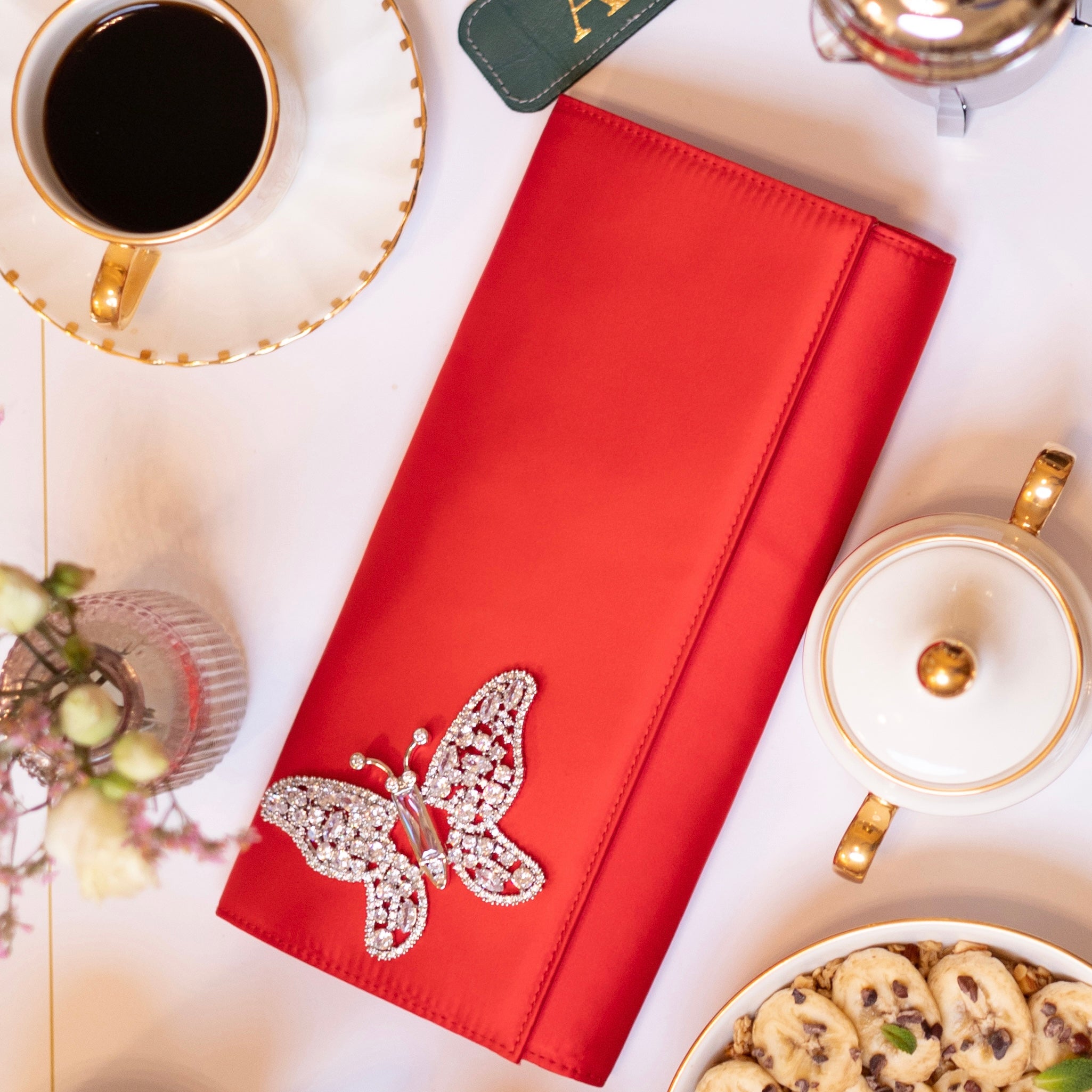 Red Satin Butterfly Clutch Bag