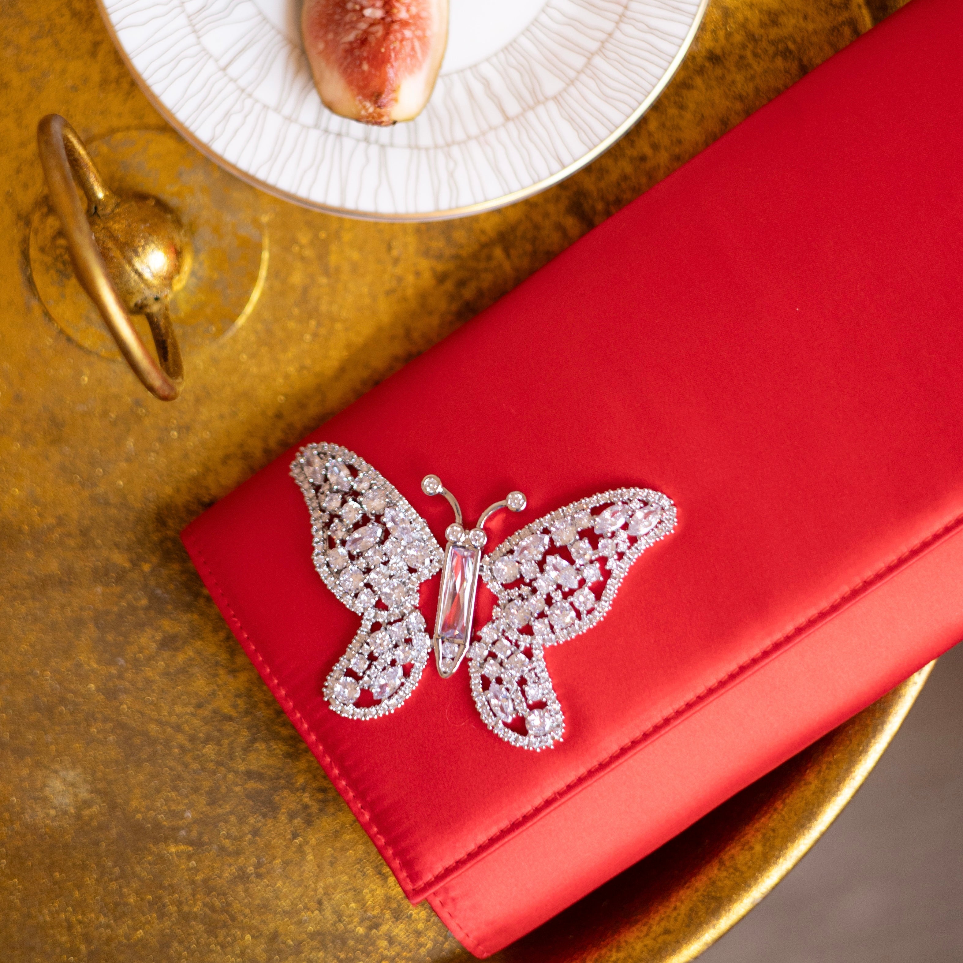 Red Satin Butterfly Clutch Bag