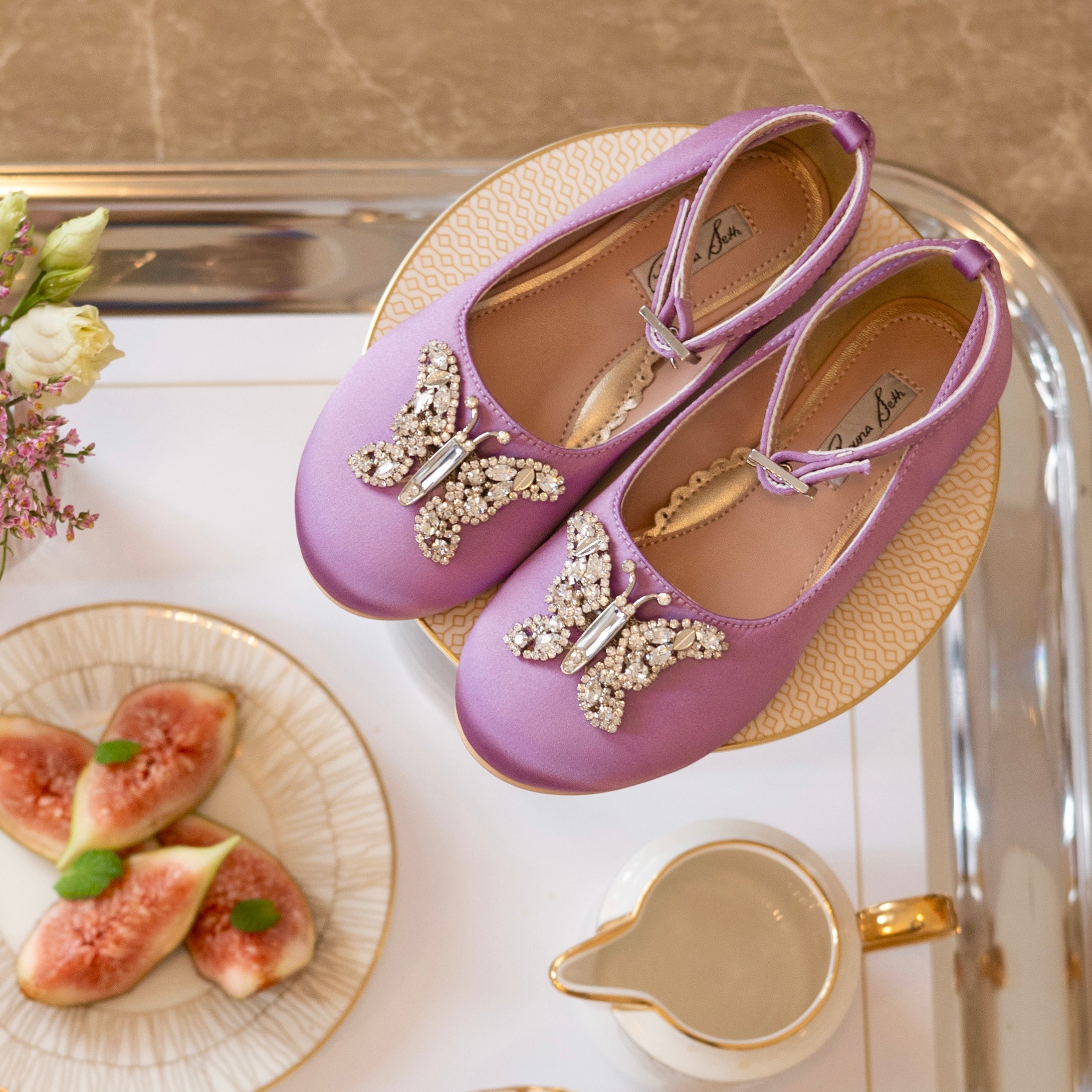 Angelina Butterfly Girls Shoes Lilac Satin Ballerina