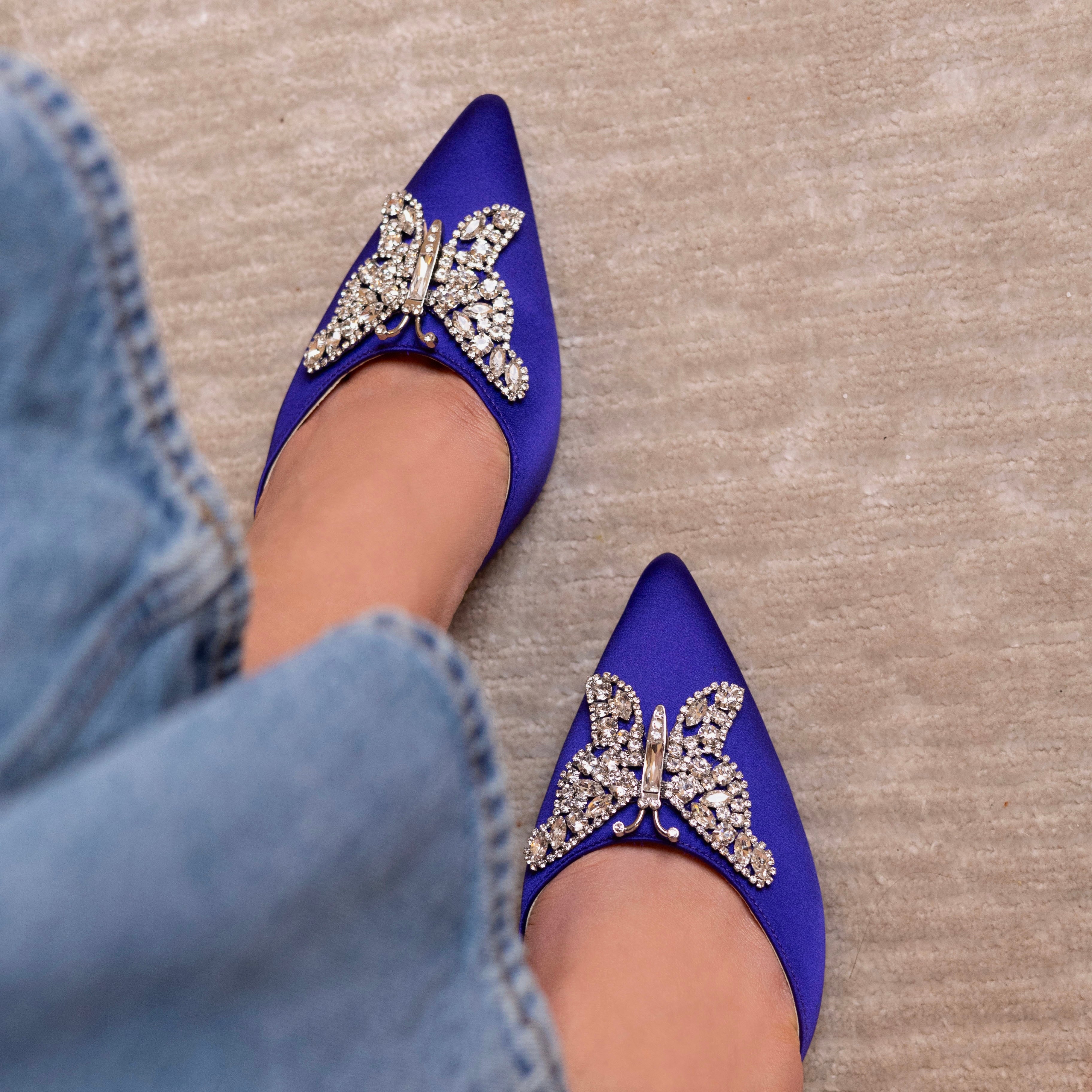 Love Butterfly Slingback Heels Dark Violet Satin