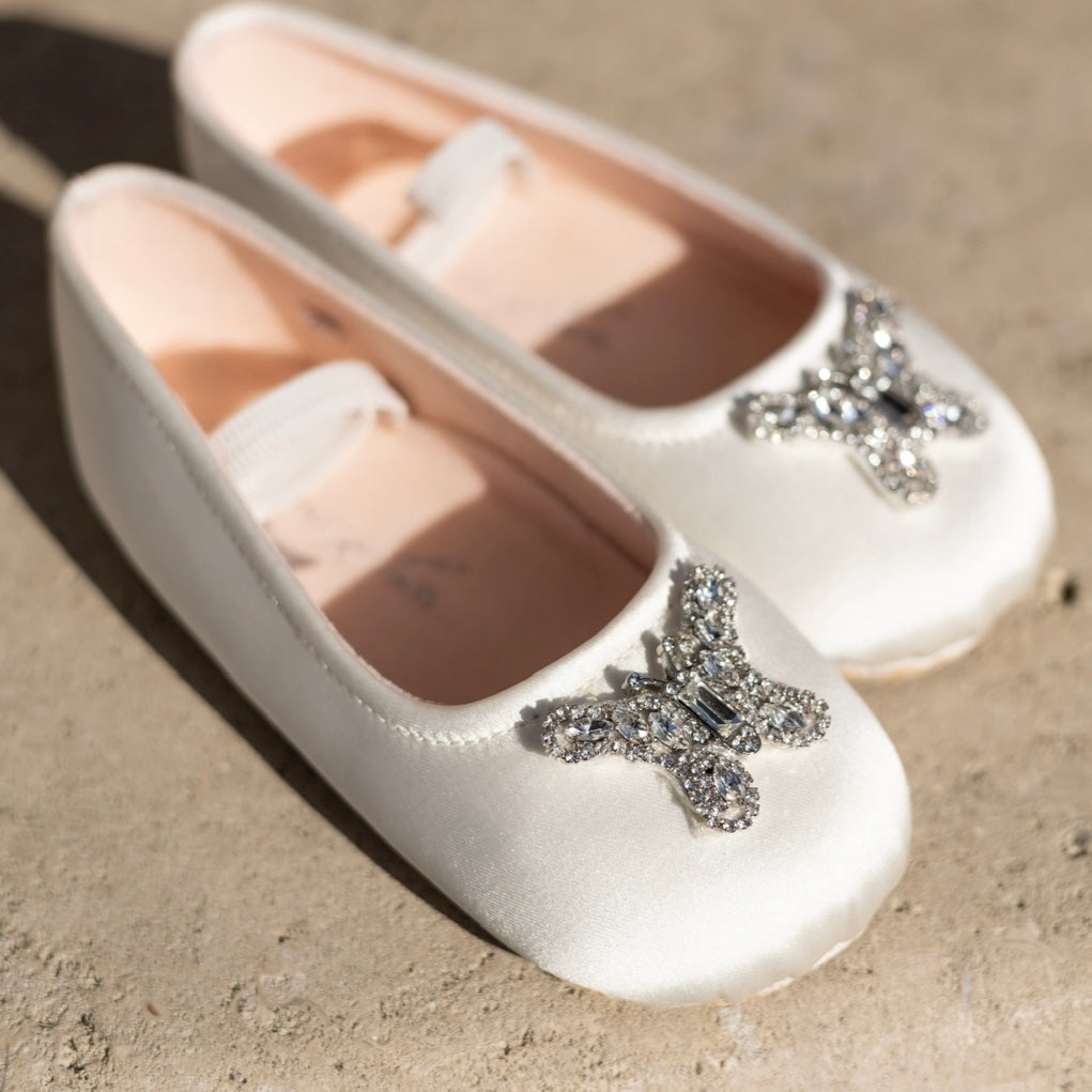 Odette Butterfly Baby Shoes | Ivory Satin