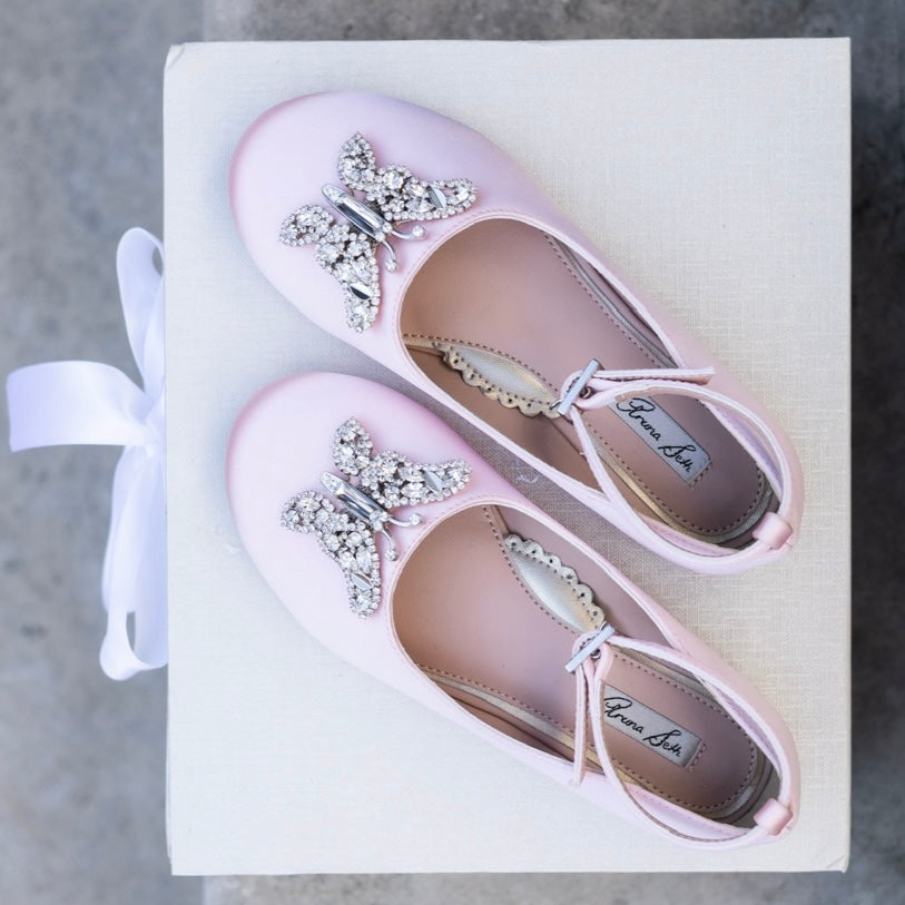 Angelina Butterfly Girls Shoes Baby Pink Satin