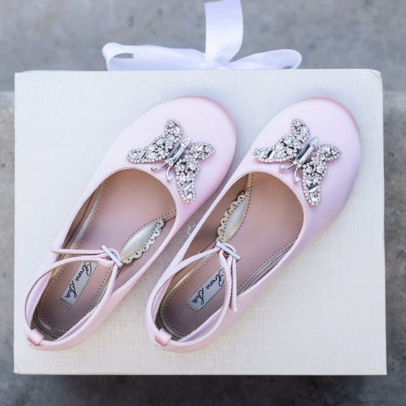 Angelina Butterfly Girls Shoes Baby Pink Satin