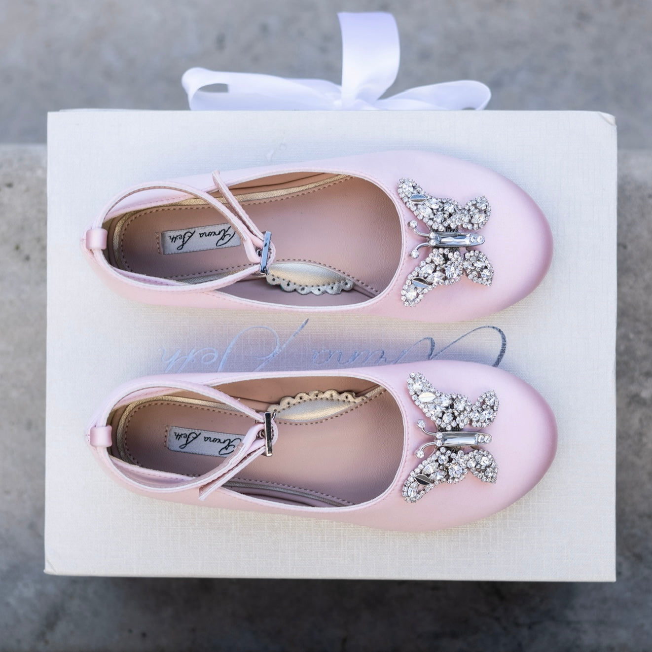 Angelina Butterfly Girls Shoes Baby Pink Satin