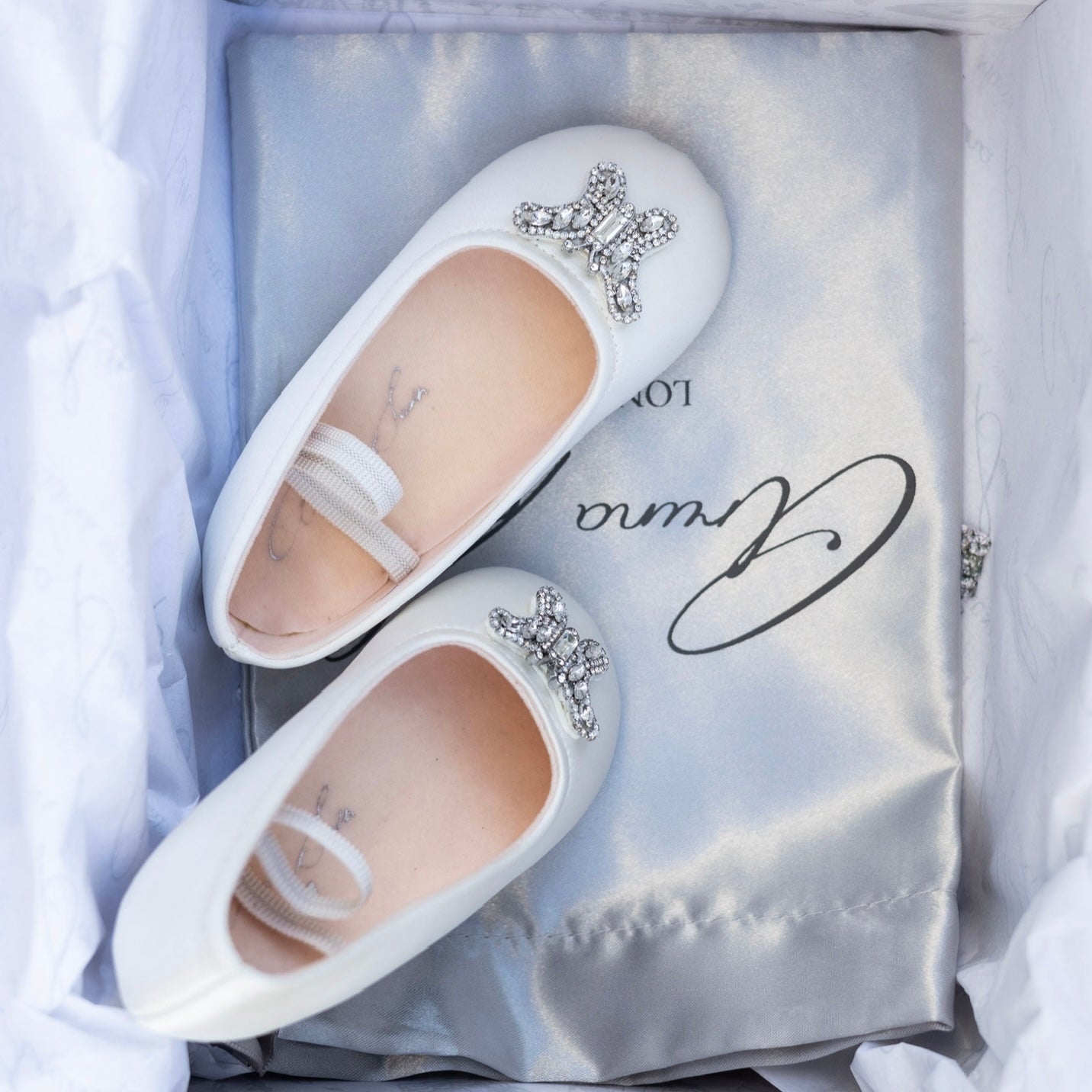 Odette Butterfly Baby Shoes | Ivory Satin