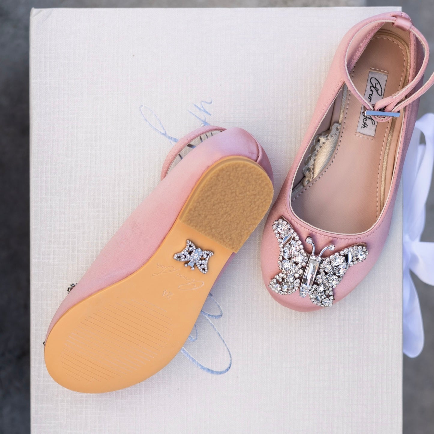 Angelina Butterfly Girls Shoes Blush Satin