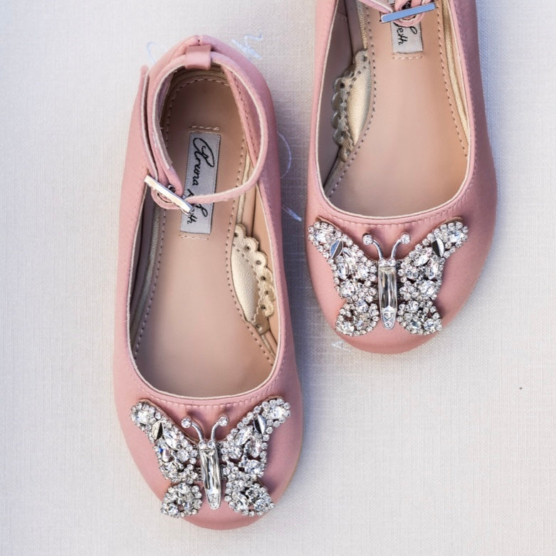 Angelina Butterfly Girls Shoes Blush Satin