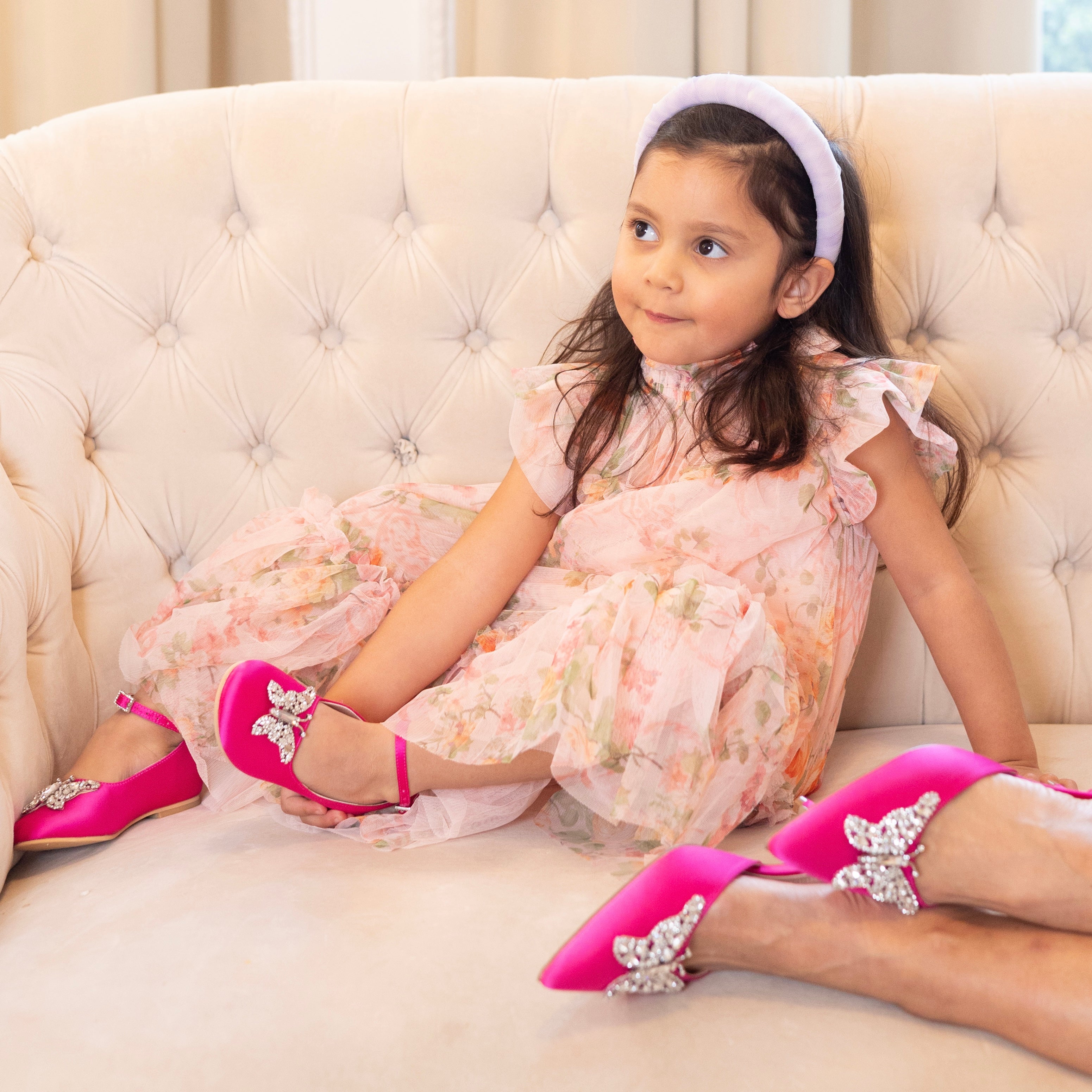 Angelina Butterfly Girls Shoes Neon Pink Satin Ballerina